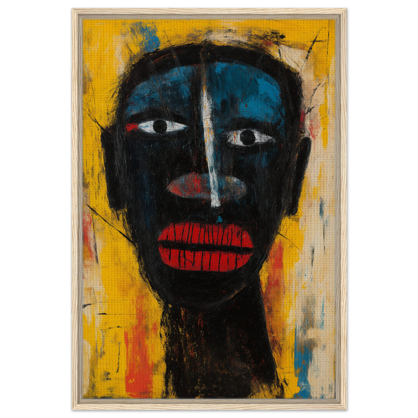Abstract portrait of a face with black skin and white eyes for Eclectic Facescapes Whirl room decor