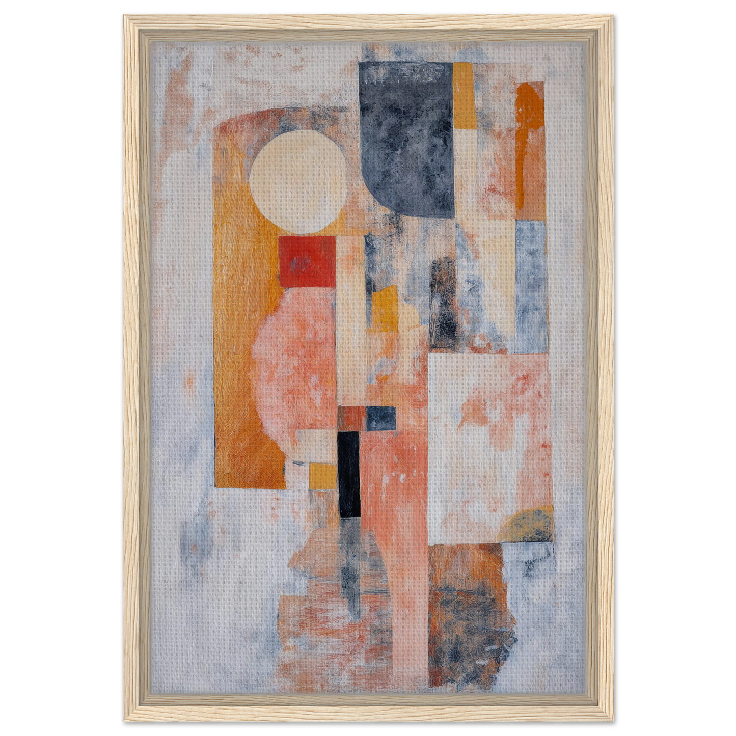 Abstract painting with geometric shapes in muted pastels, Ecstasy Geometry Dreams framed canvas print