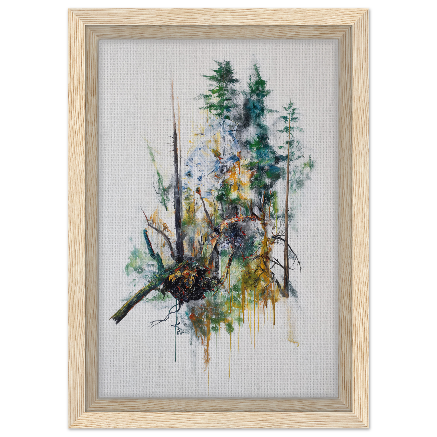 Framed canvas print of a bird in foliage titled Ecstasy’s Timeless Boughs