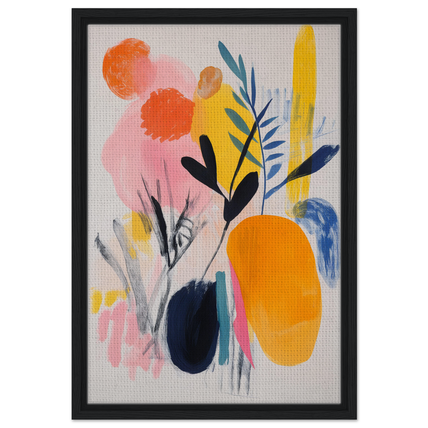 Abstract painting of colorful organic shapes in Ecstatic Foliage Revelations framed canvas art