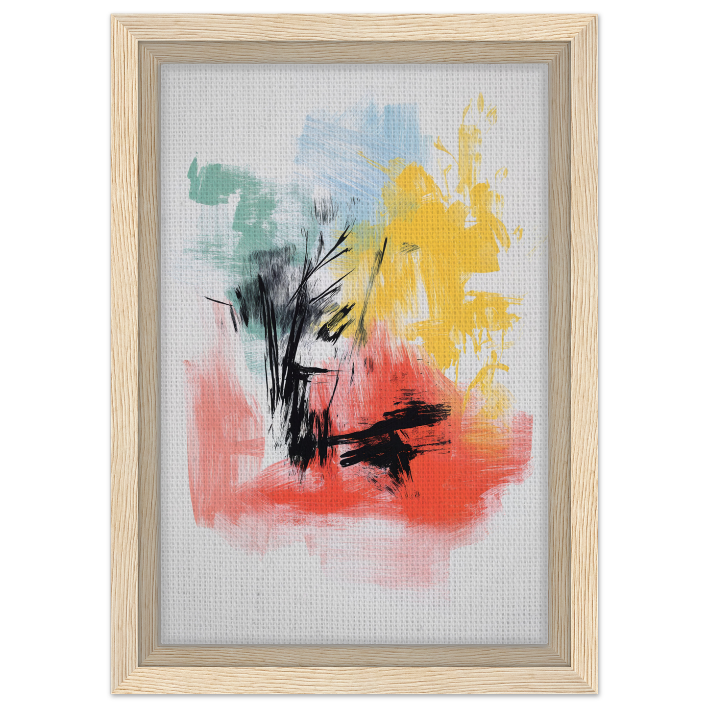Abstract painting in a wooden frame titled Electric Chaos Harmony, a Fashion Oracle™ framed canvas print