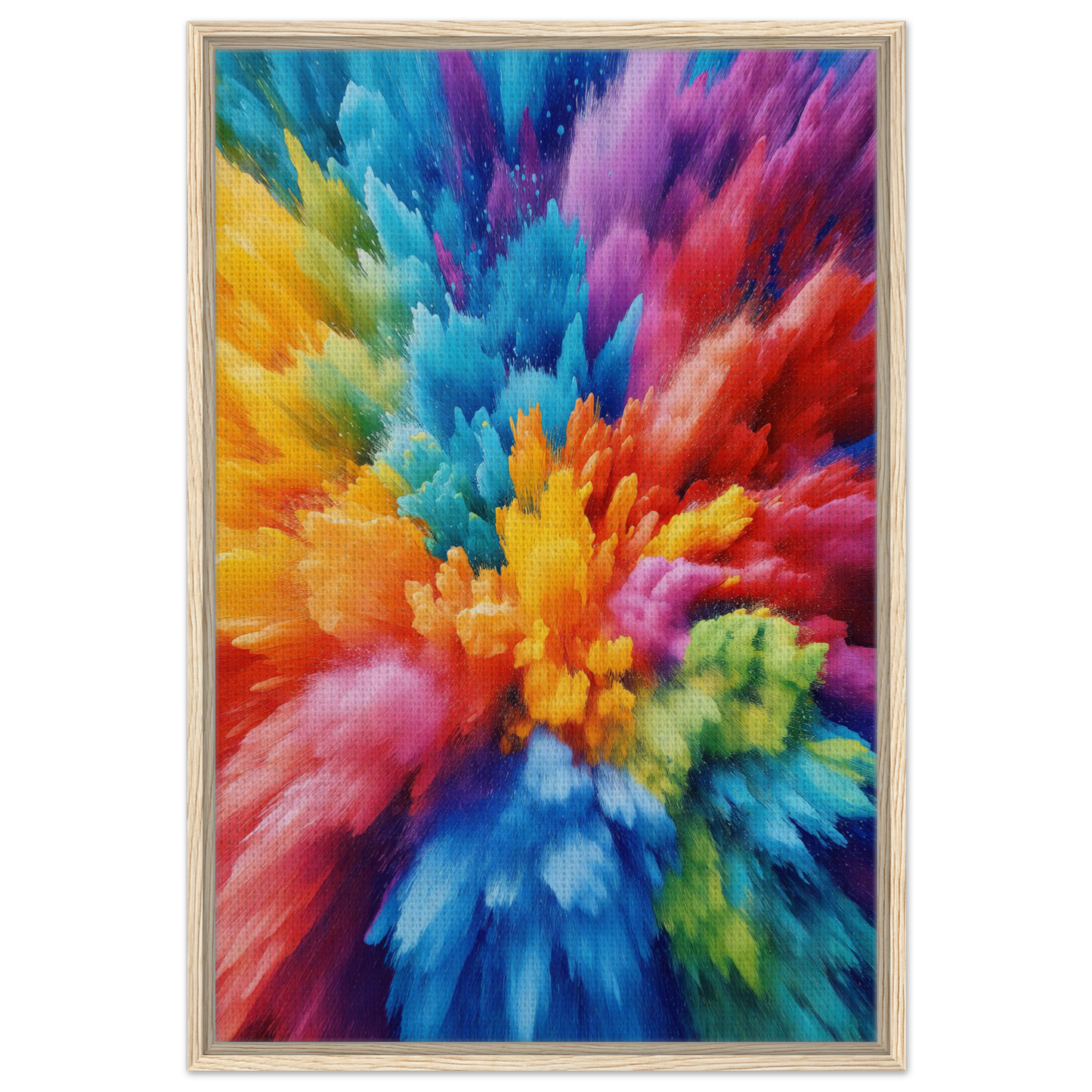 Vibrant abstract painting of colorful shapes in Energetic Hue Symphony framed canvas print