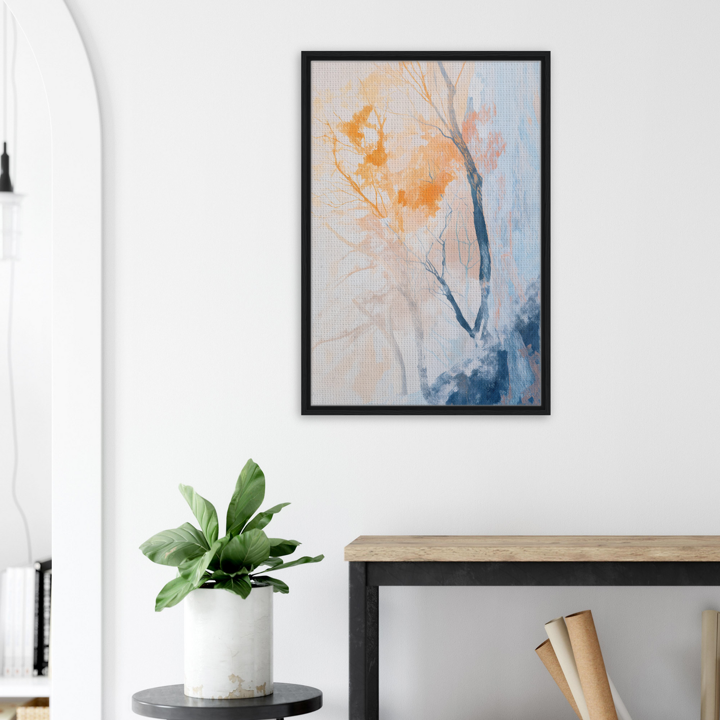 Abstract painting in soft pastels framed, perfect for Ephemeral Arboreal Reverie room decor