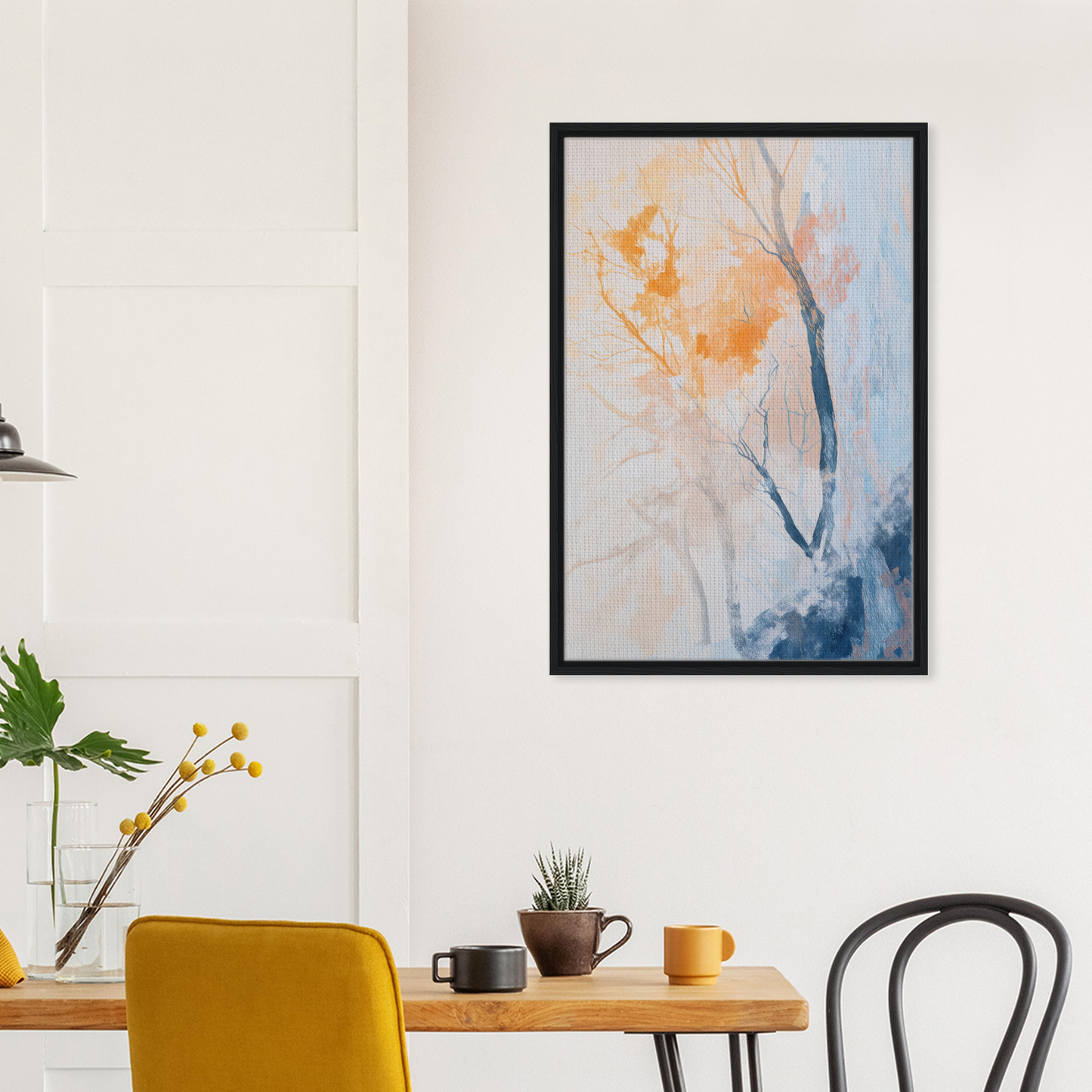 Abstract flower painting in soft pastels, framed canvas print titled Ephemeral Arboreal Reverie