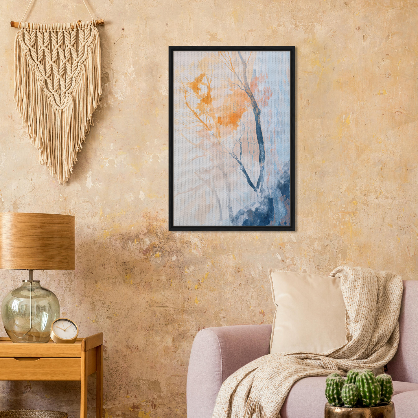 Framed canvas print of Ephemeral Arboreal Reverie featuring a delicate pastel flower