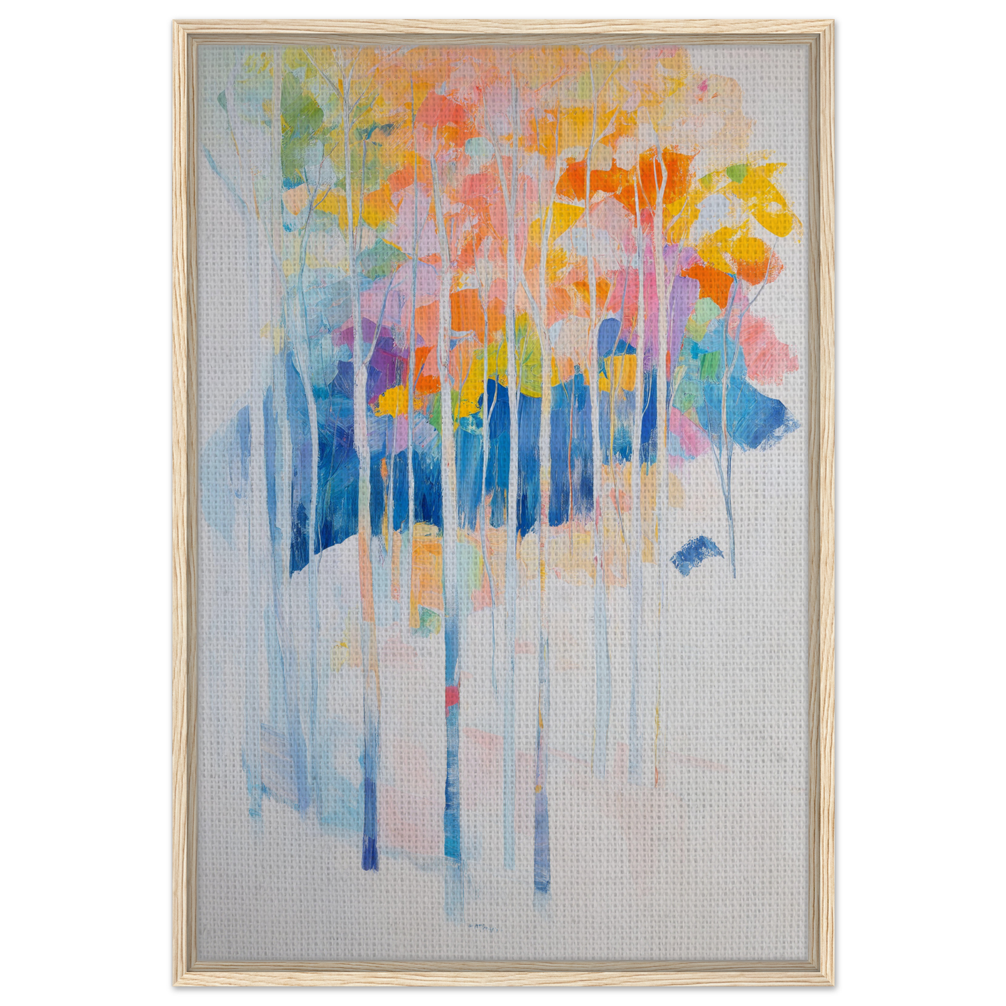 Abstract painting of colorful trees in the Ephemeral Forest Whimsy framed canvas print
