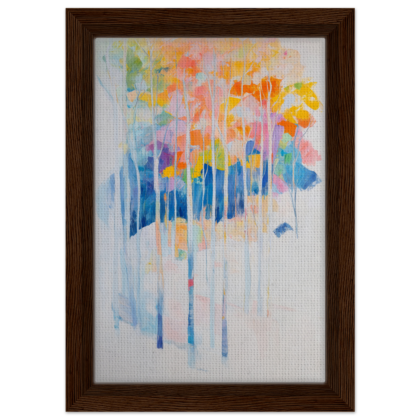 Abstract watercolor painting with colorful drips in a framed canvas print, Ephemeral Forest Whimsy