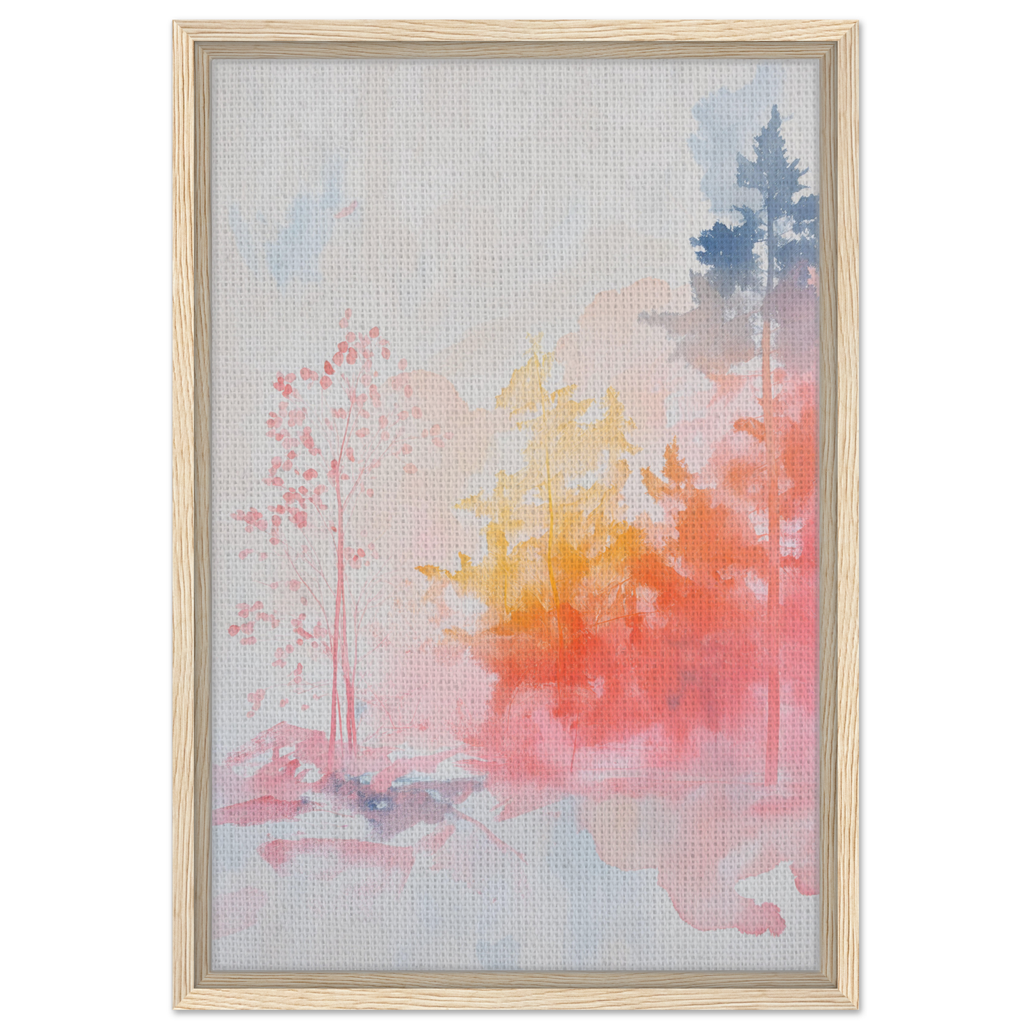 Abstract watercolor painting in soft pastels depicting tree-like forms for Ephemeral Radiant Grove