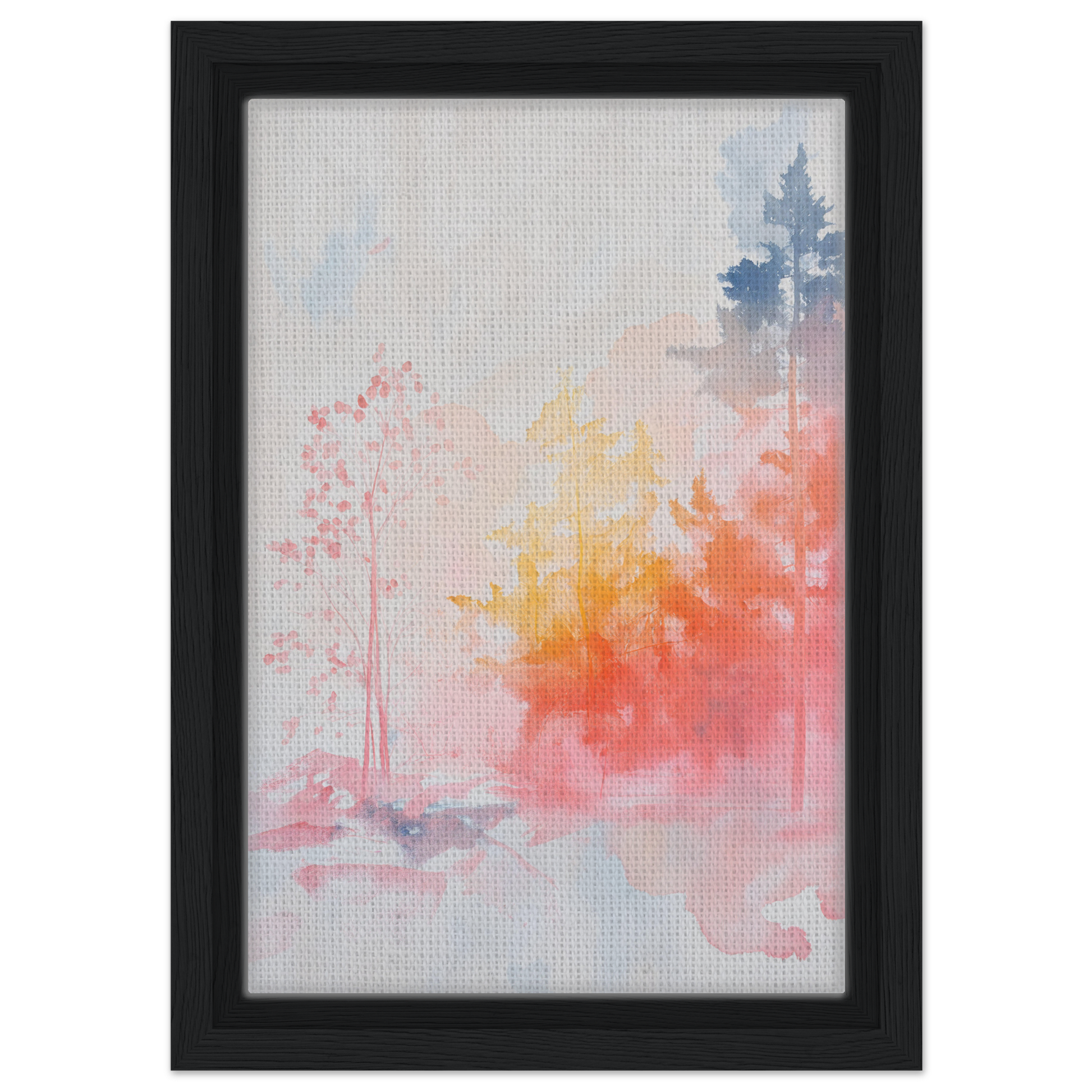 Abstract watercolor painting in soft pastels for Ephemeral Radiant Grove framed canvas room decor