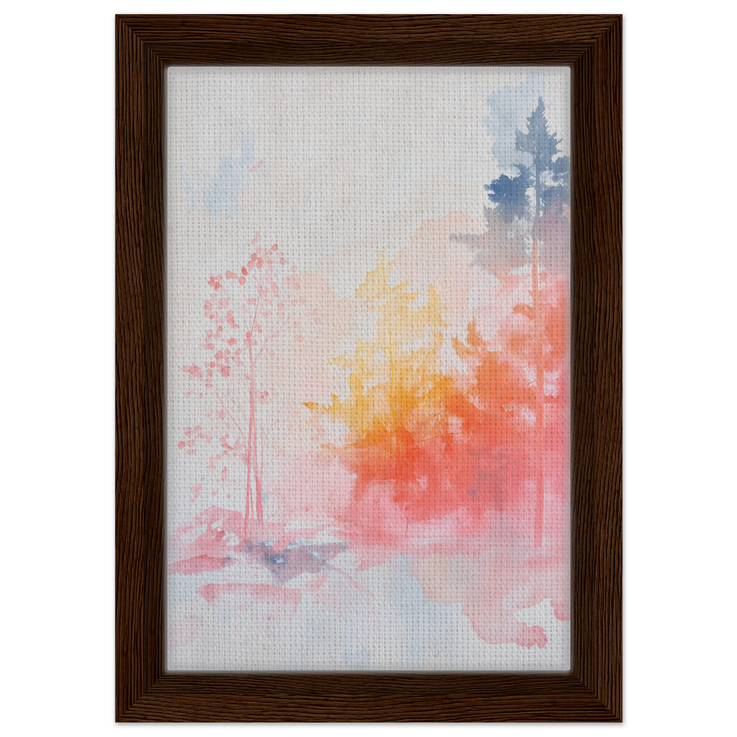 Abstract watercolor painting in soft pastel hues within Ephemeral Radiant Grove framed canvas