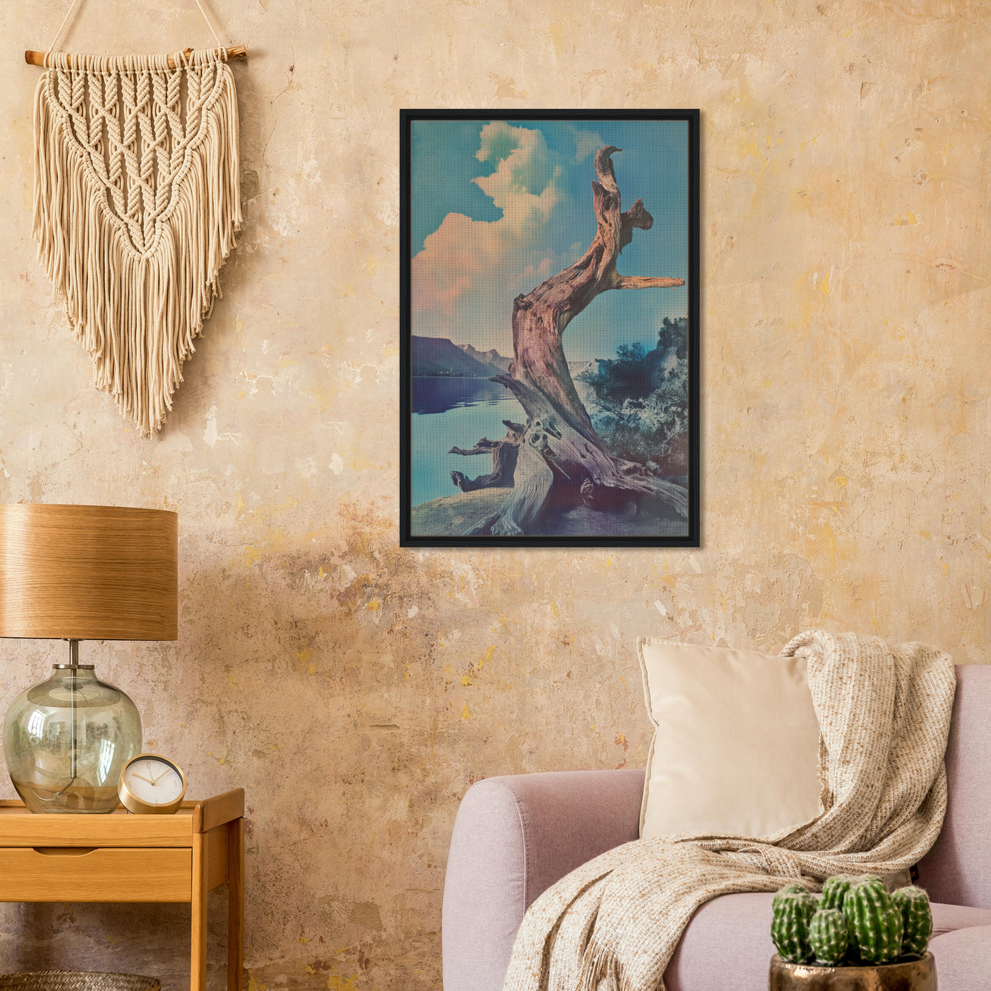 Surrealist Arbor Lore framed painting of a giraffe emerging from water for room decor