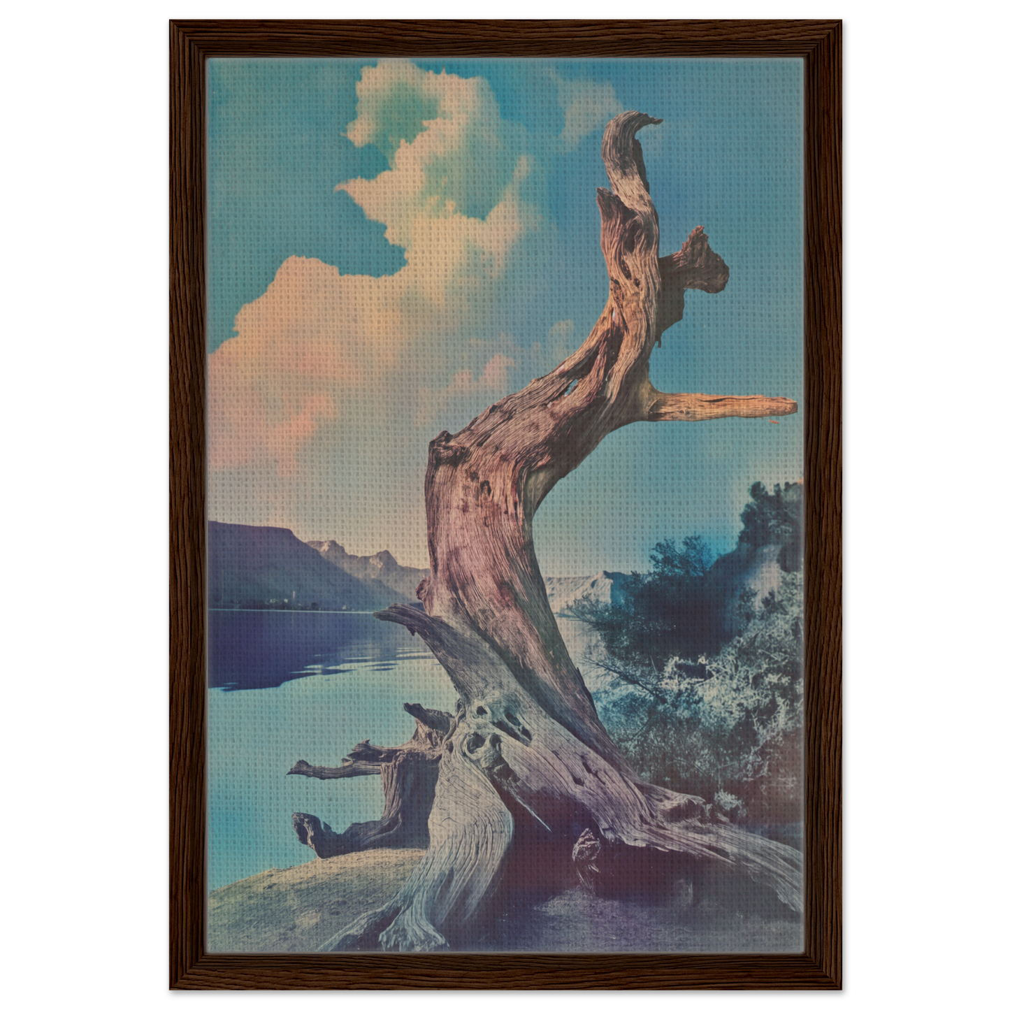 Gnarled driftwood against a scenic backdrop for Eternal Arbor Lore room decor