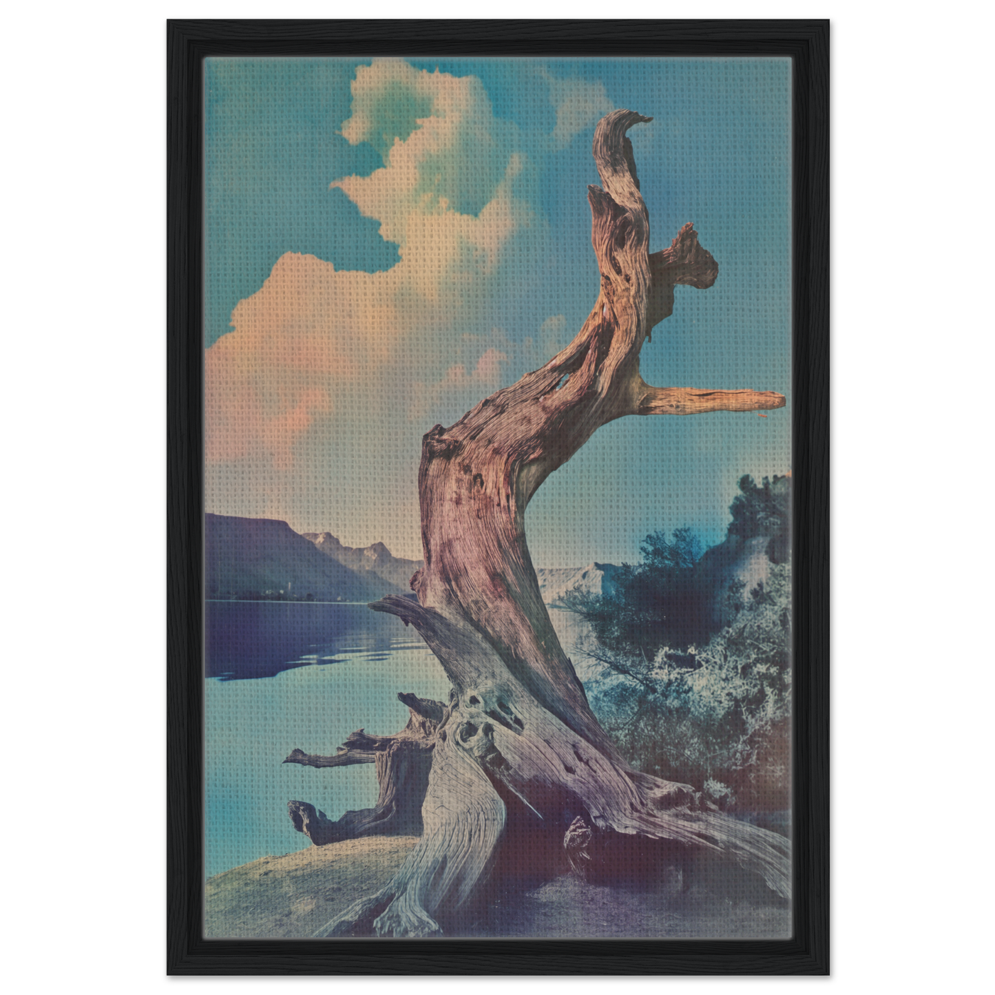 Gnarled tree trunk over water, perfect for Eternal Arbor Lore room decor