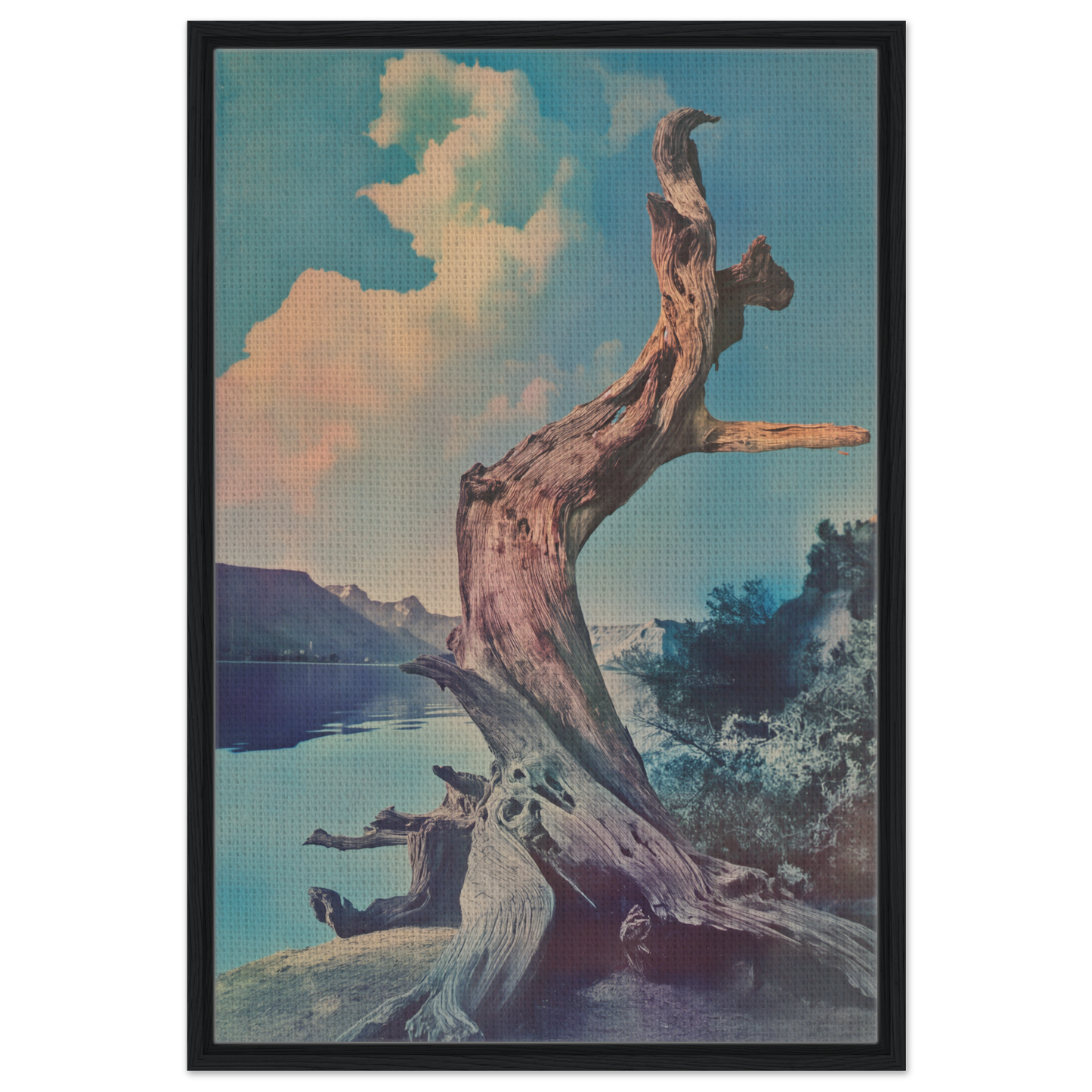 Gnarled tree trunk and driftwood highlighted in Eternal Arbor Lore framed canvas print