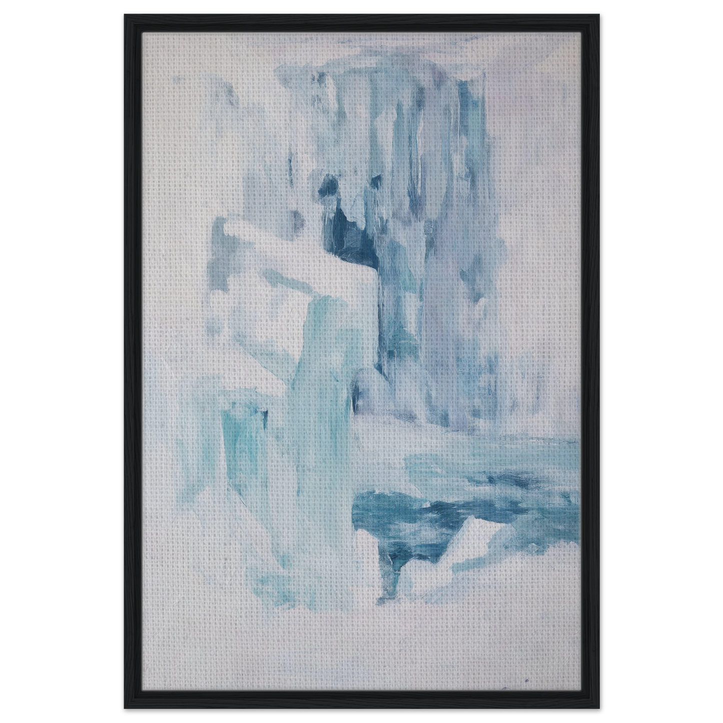 Abstract painting in soft blue and white, featured in Eternal Blue Whispers framed canvas print
