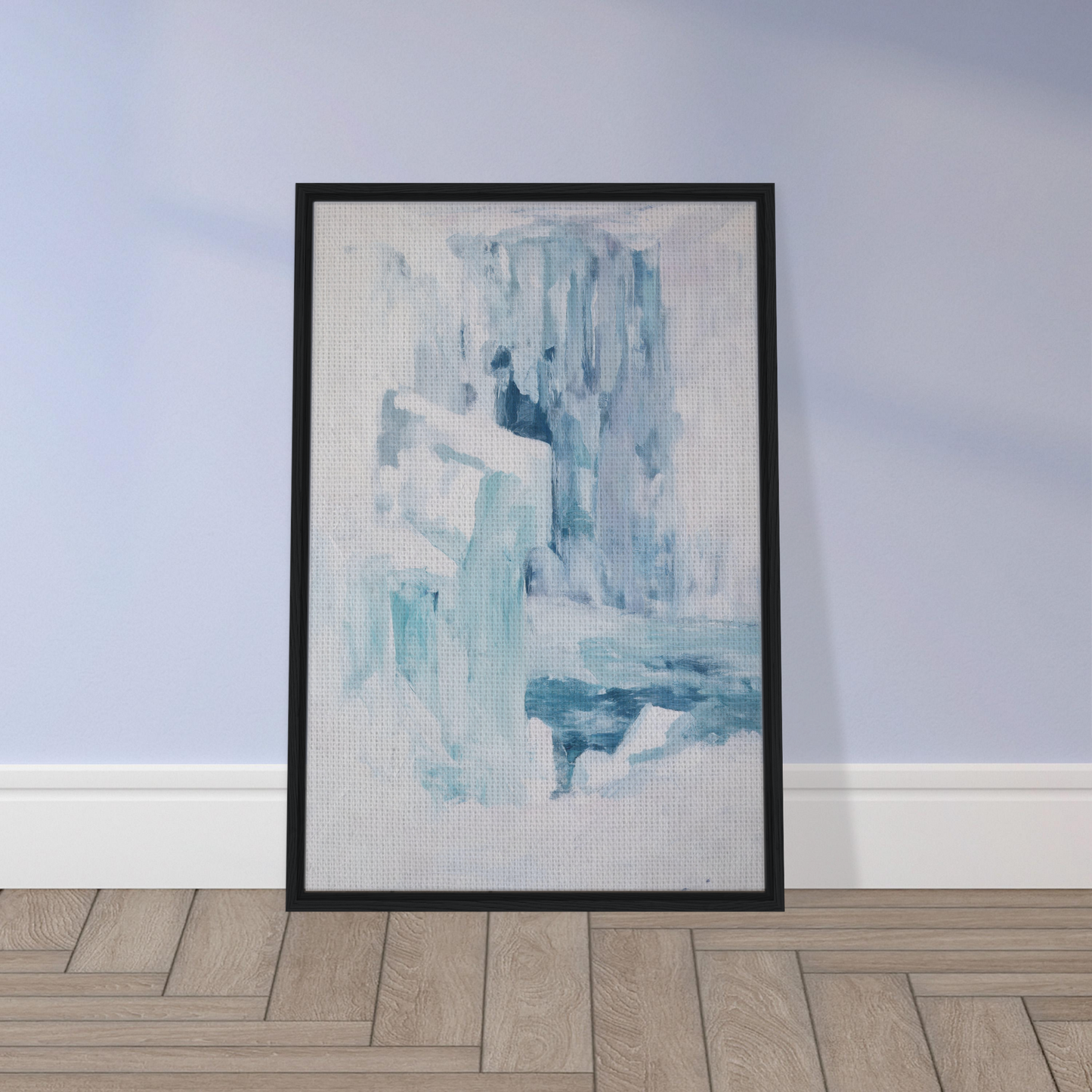 Framed canvas print of Eternal Blue Whispers featuring soft blue and white brushstrokes