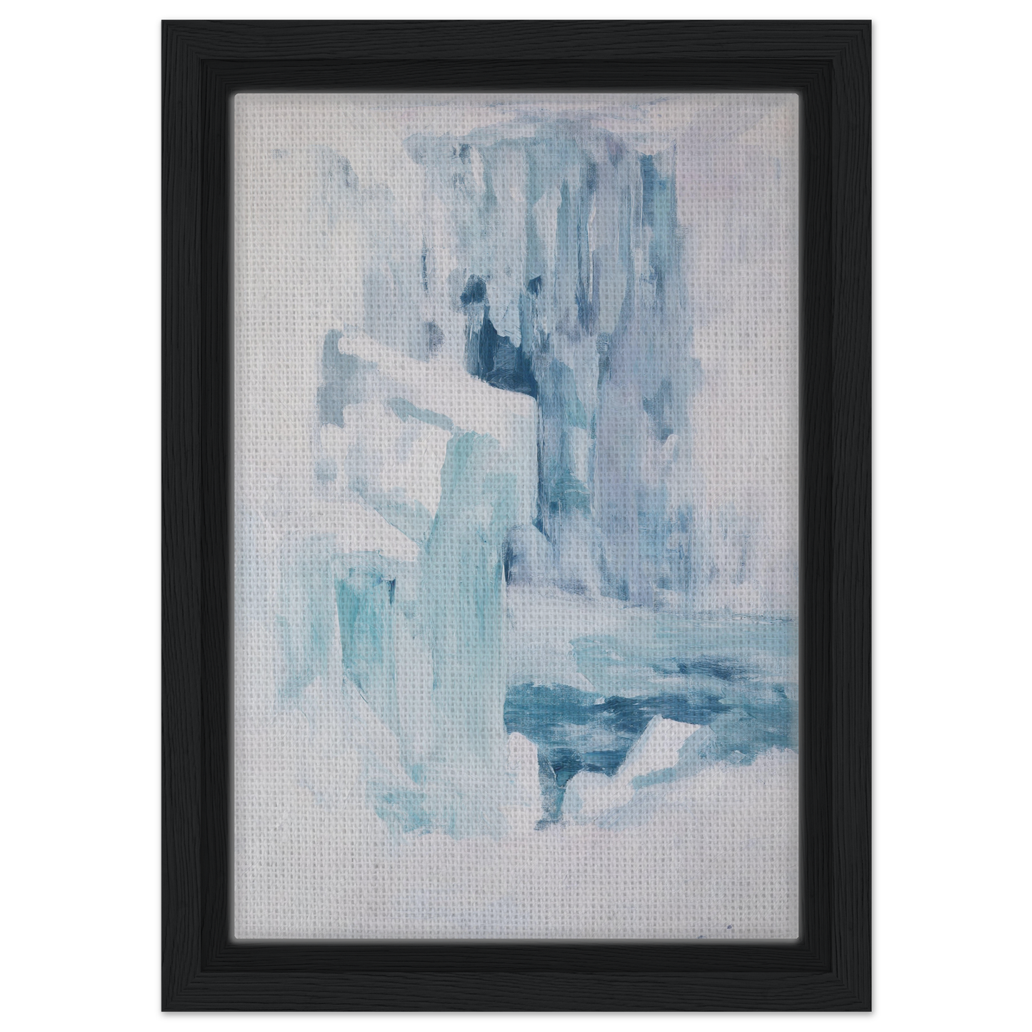 Abstract painting with blue and white brushstrokes in Eternal Blue Whispers framed canvas print