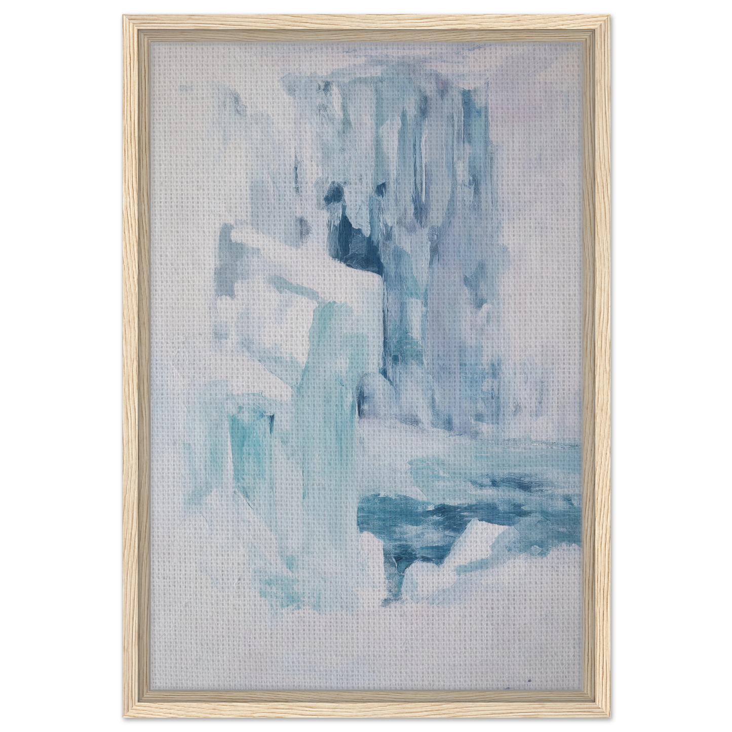 Abstract painting in soft blue and white brushstrokes for Eternal Blue Whispers framed canvas print