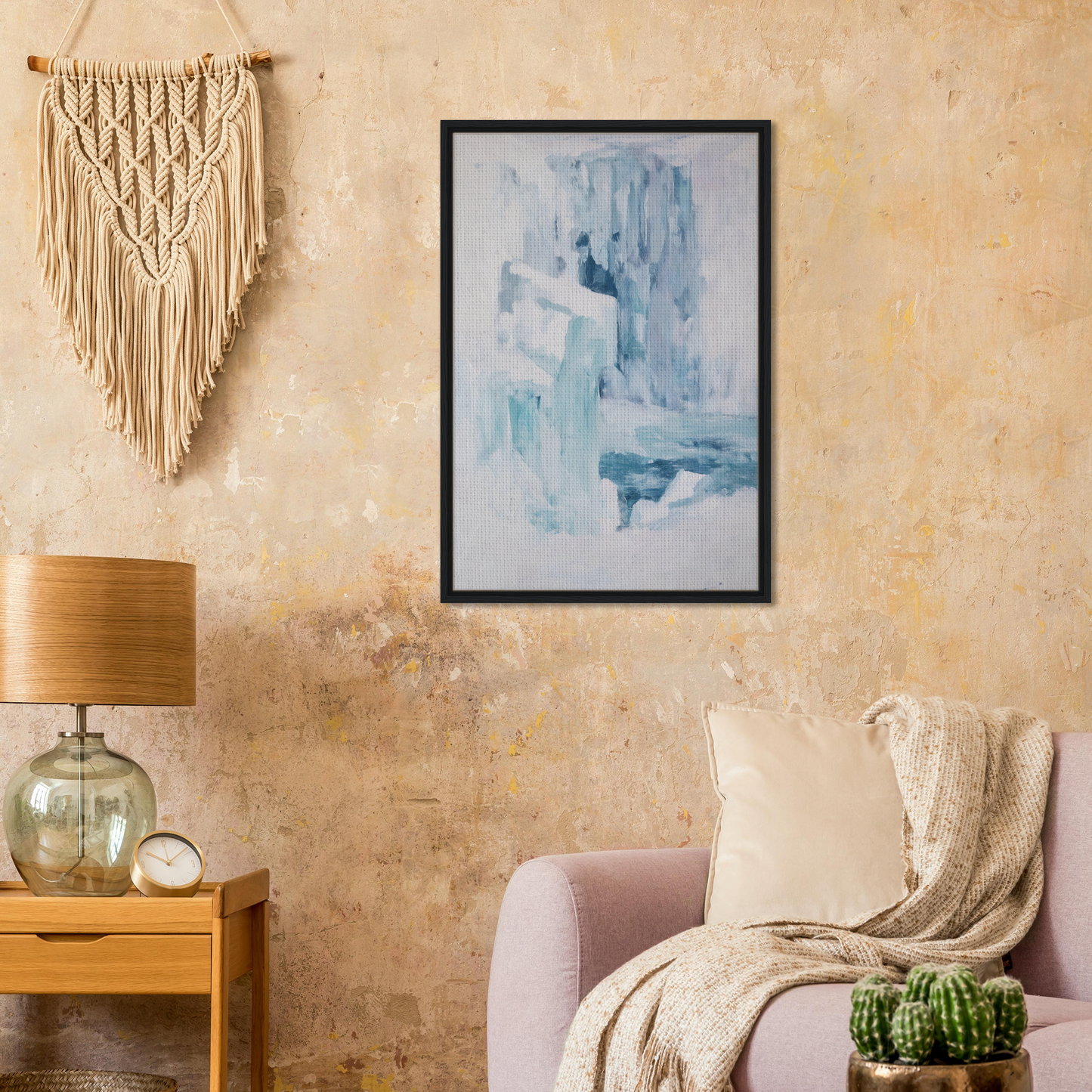 Framed canvas print of Eternal Blue Whispers featuring soft blue and white tones