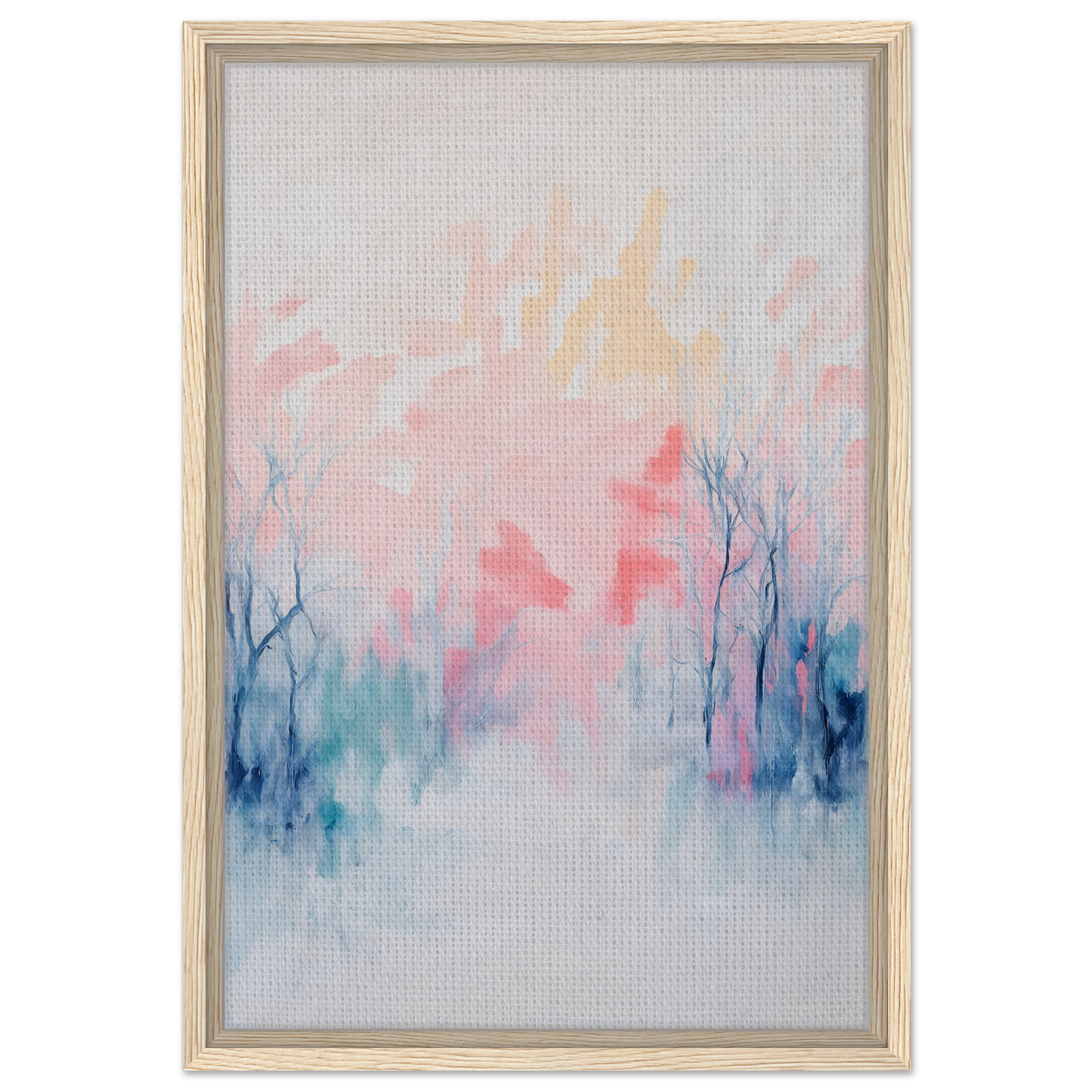 Abstract watercolor painting of tree-like forms in soft pastels for Eternal Dawnscapenienie
