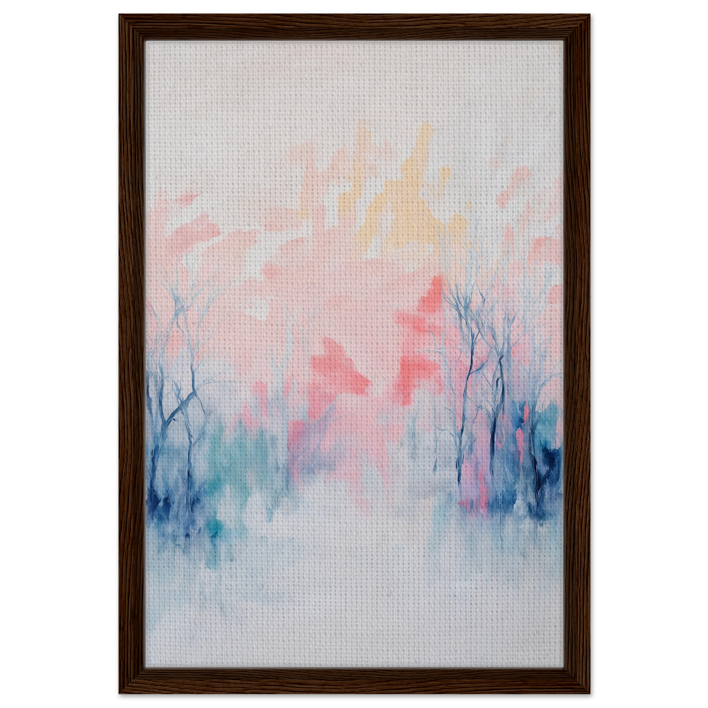 Framed canvas print of Eternal Dawnscapenienie with soft pastel colors and tree forms