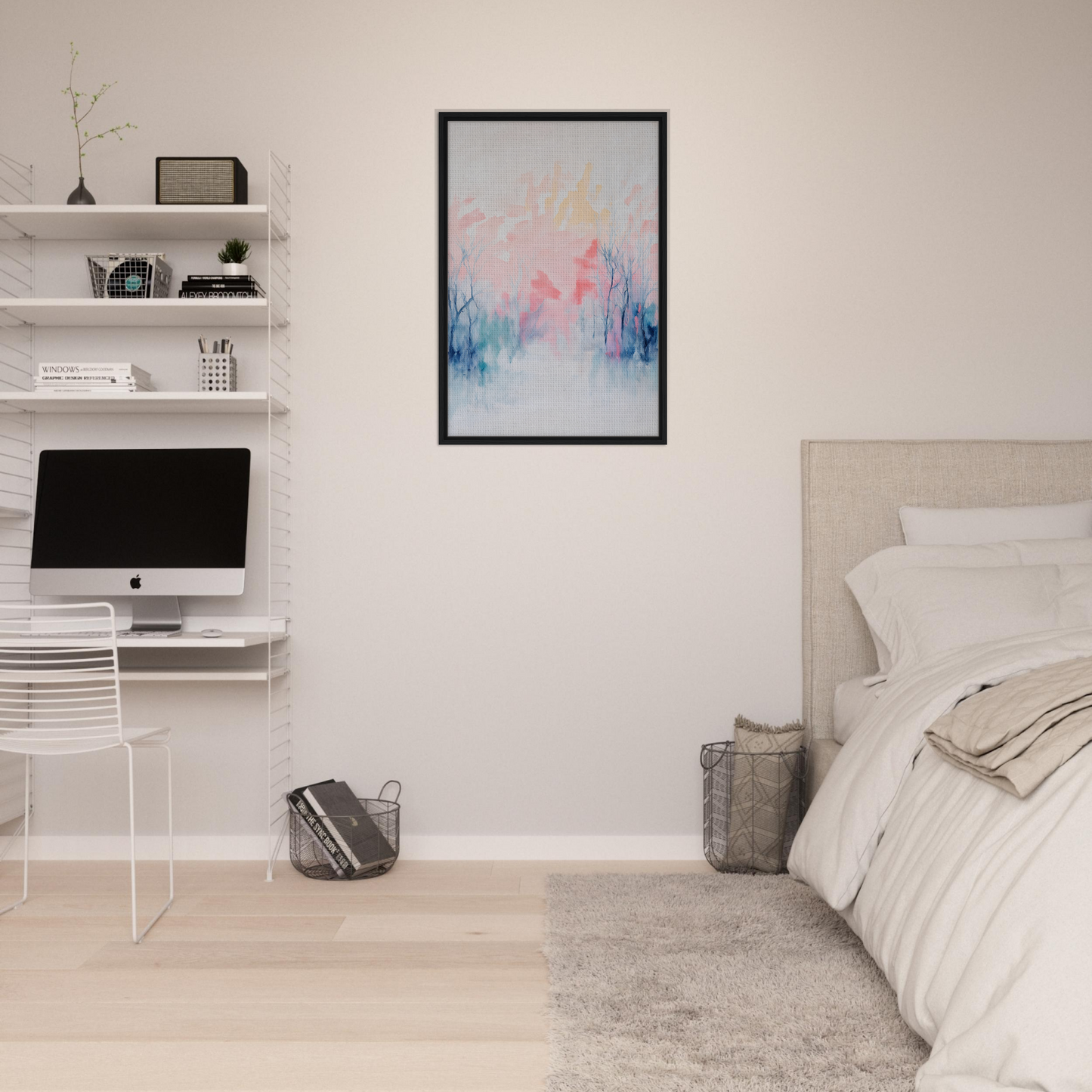 Framed abstract watercolor painting in soft pastels from Eternal Dawnscapenienie collection