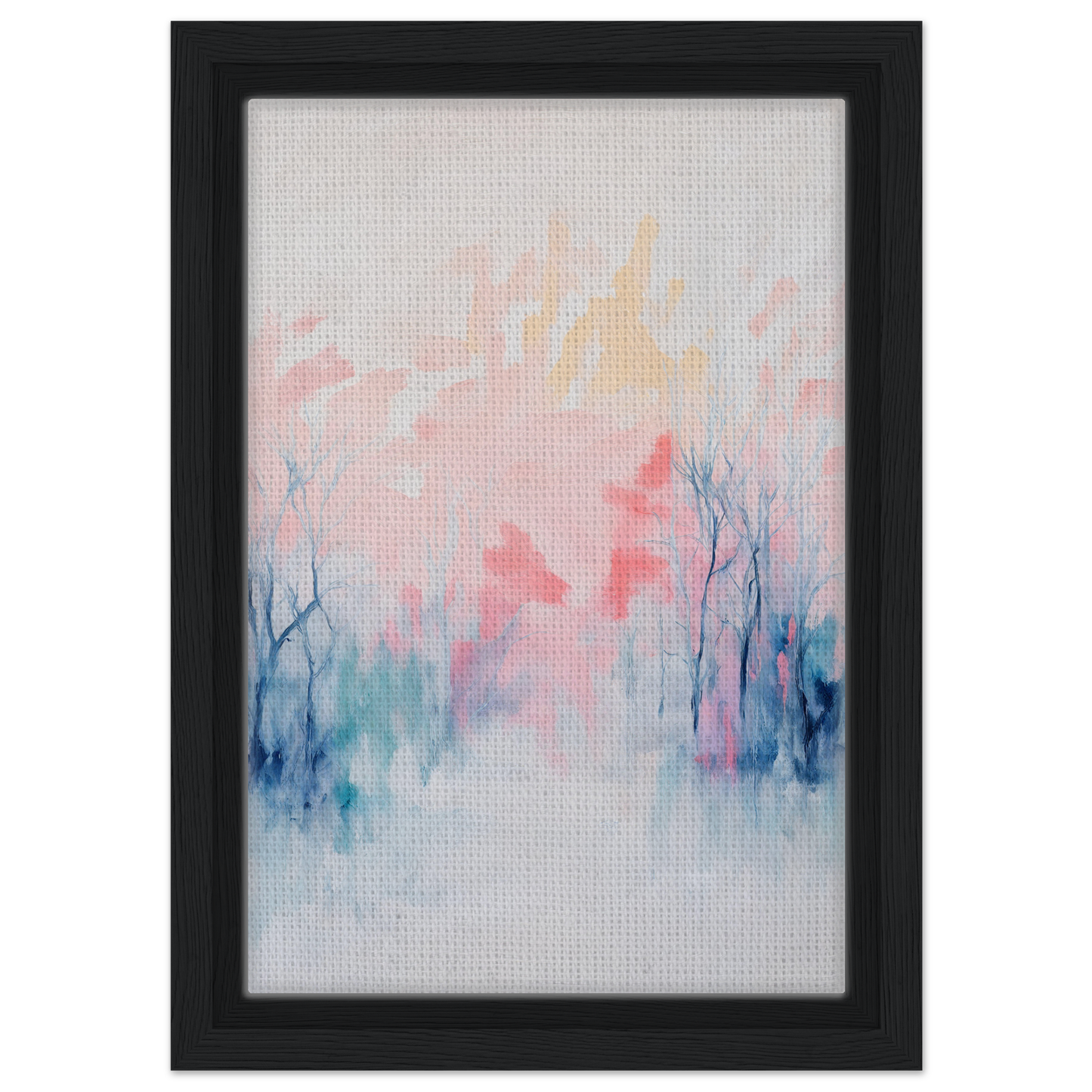 Framed abstract painting in soft pink, blue, and yellow hues for room decor - Eternal Dawnscapenienie