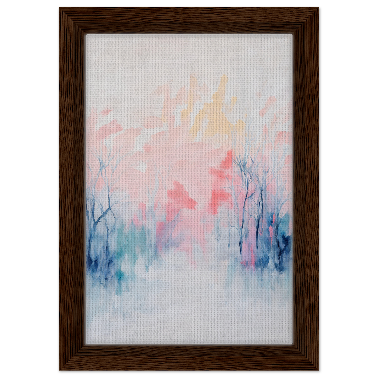 Framed abstract painting Eternal Dawnscapenienie in soft pastels depicting misty landscape