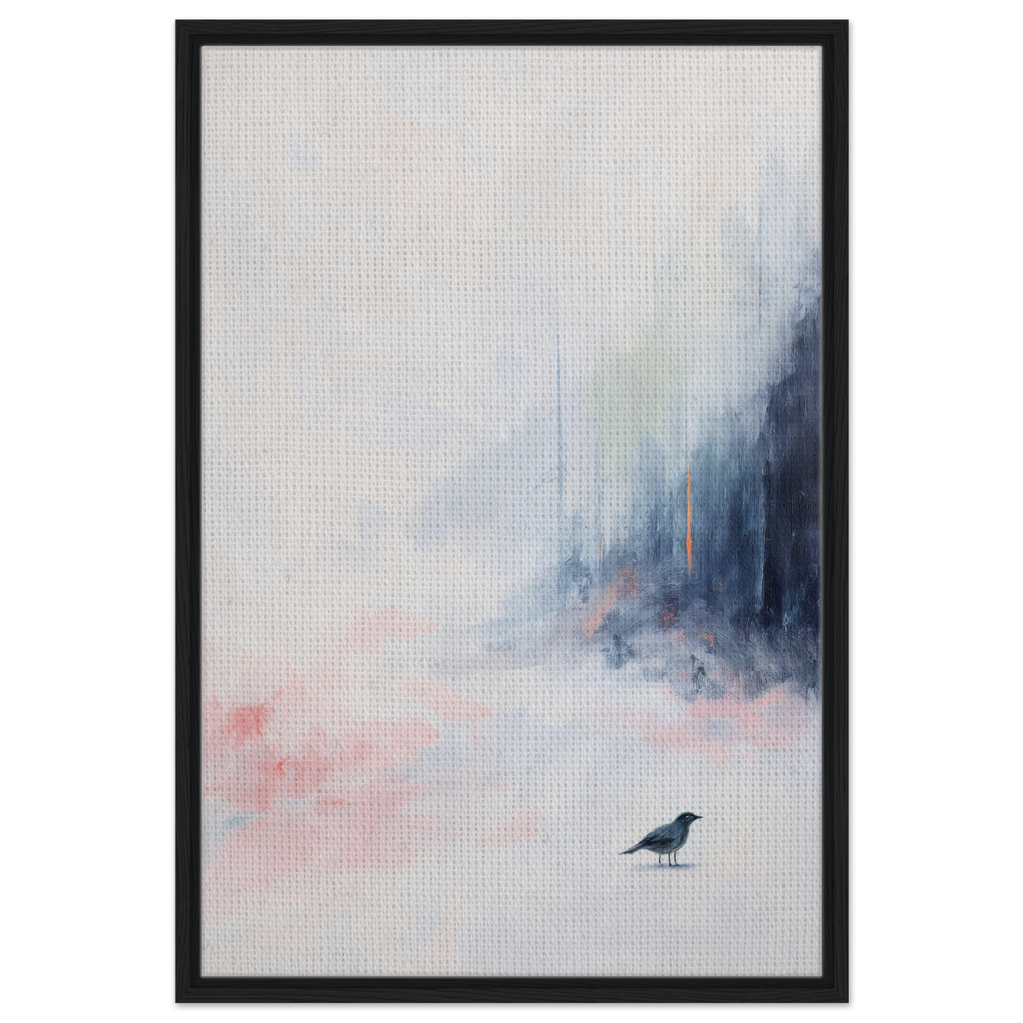 Abstract painting of a solitary bird on a misty backdrop, ideal for Ethereal Aviary Dreamscape room decor