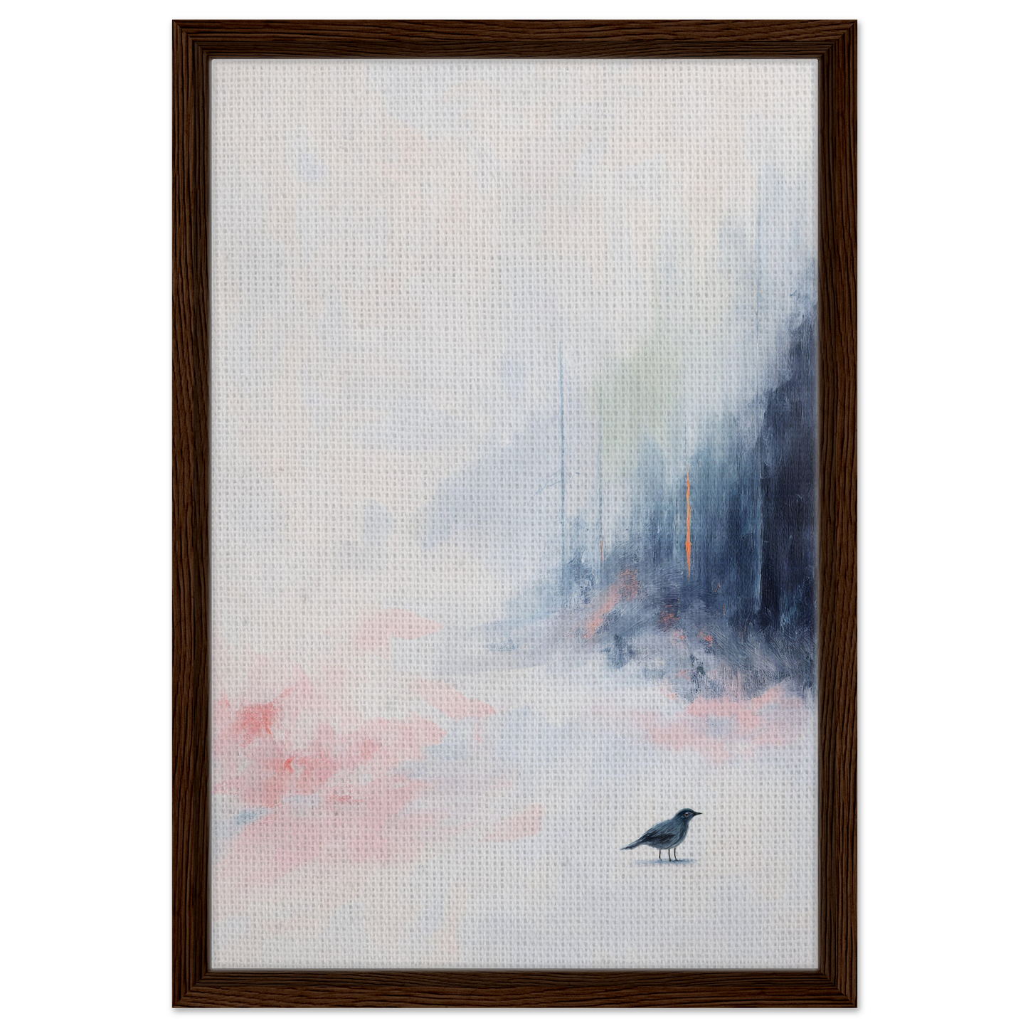 Abstract painting of bird silhouette in misty colors for Ethereal Aviary Dreamscape room decor