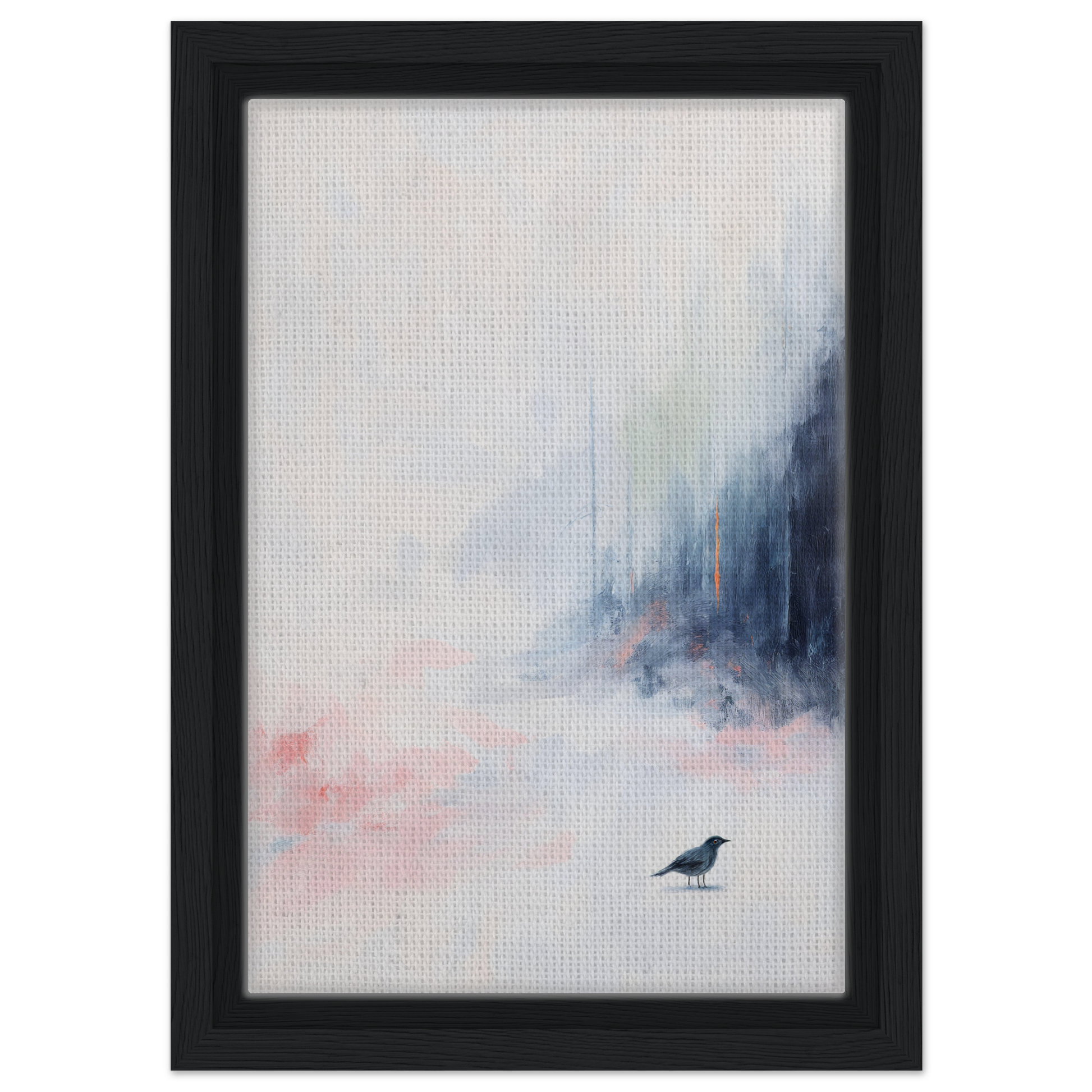 Framed canvas art of a solitary bird in an ethereal aviary dreamscape