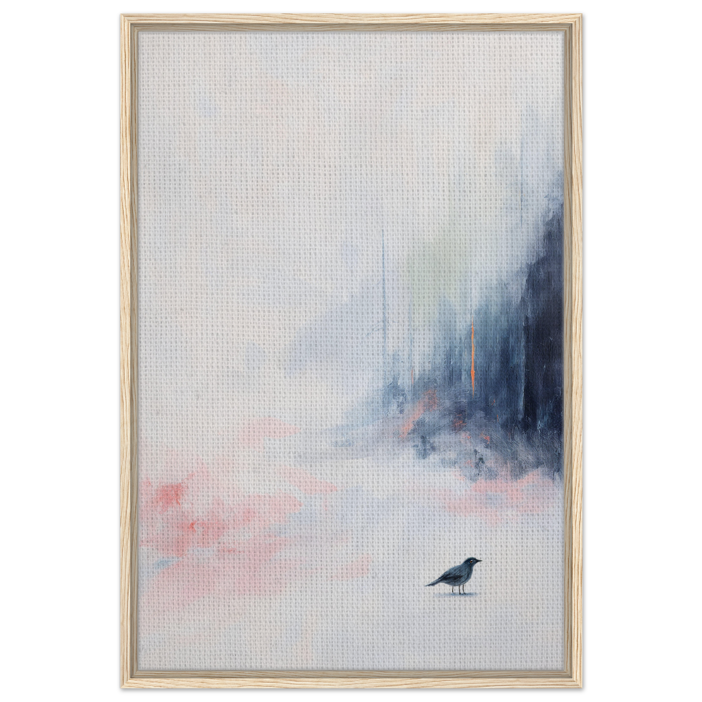 Abstract painting of a solitary bird in an Ethereal Aviary Dreamscape framed canvas art