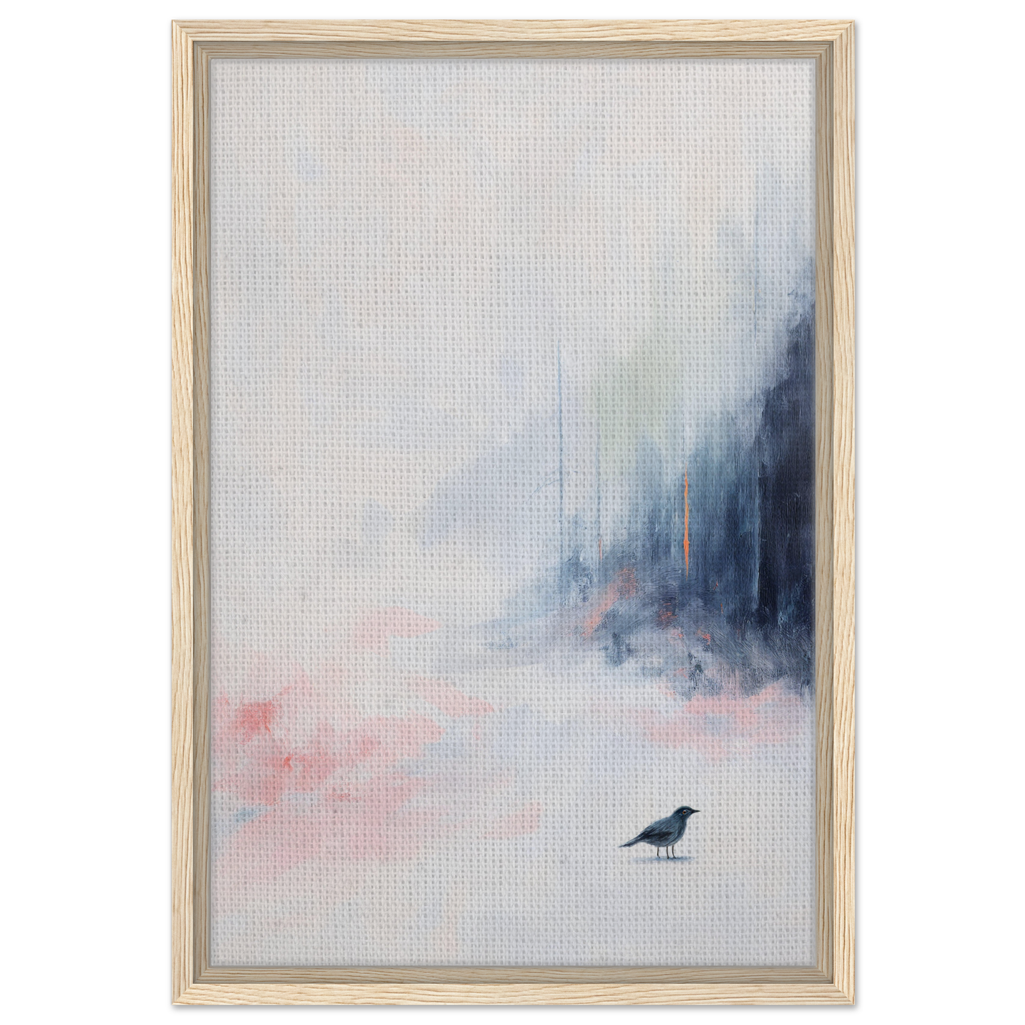 Abstract painting of a solitary bird in Ethereal Aviary Dreamscape framed canvas art