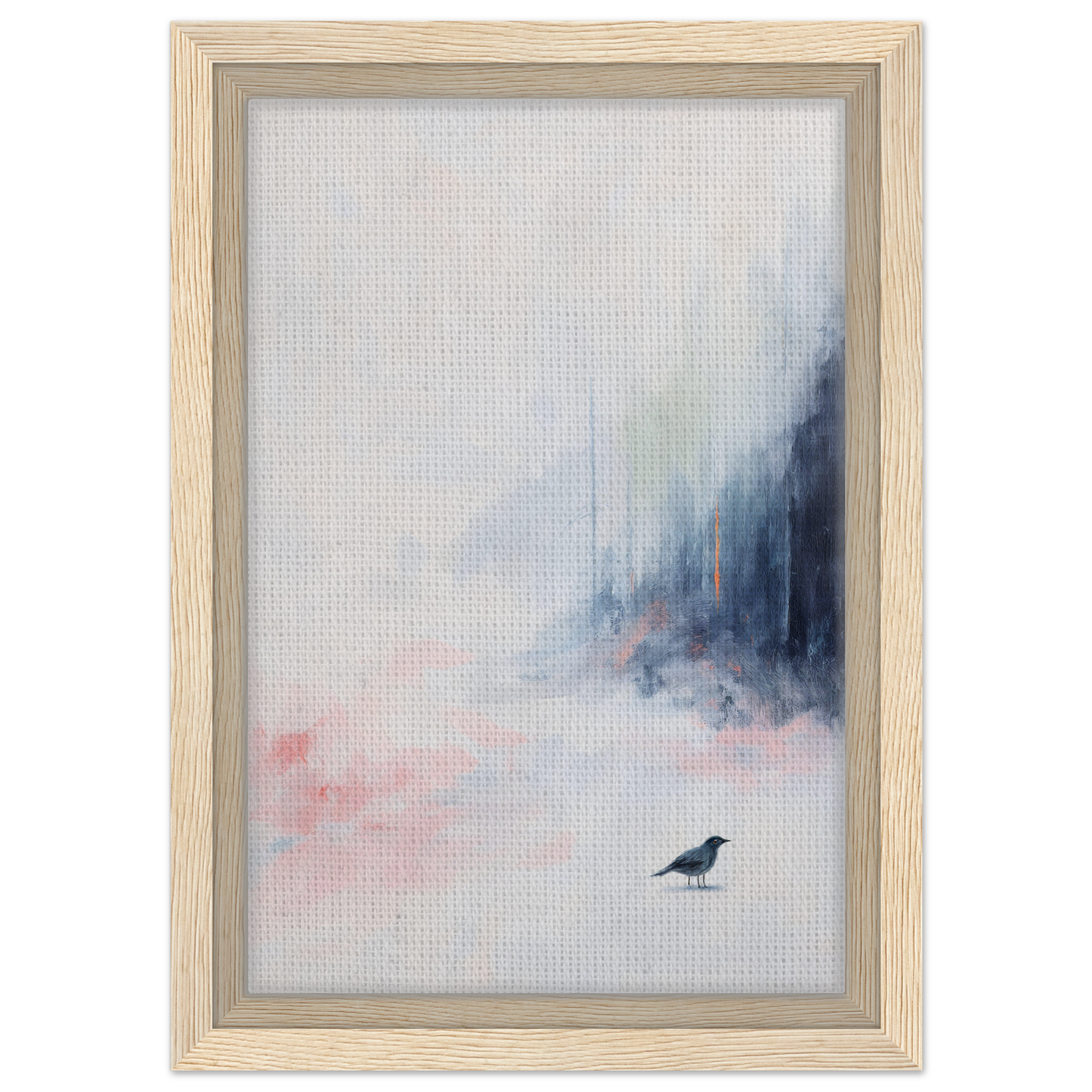 Framed canvas art of a solitary bird in an Ethereal Aviary Dreamscape room decor