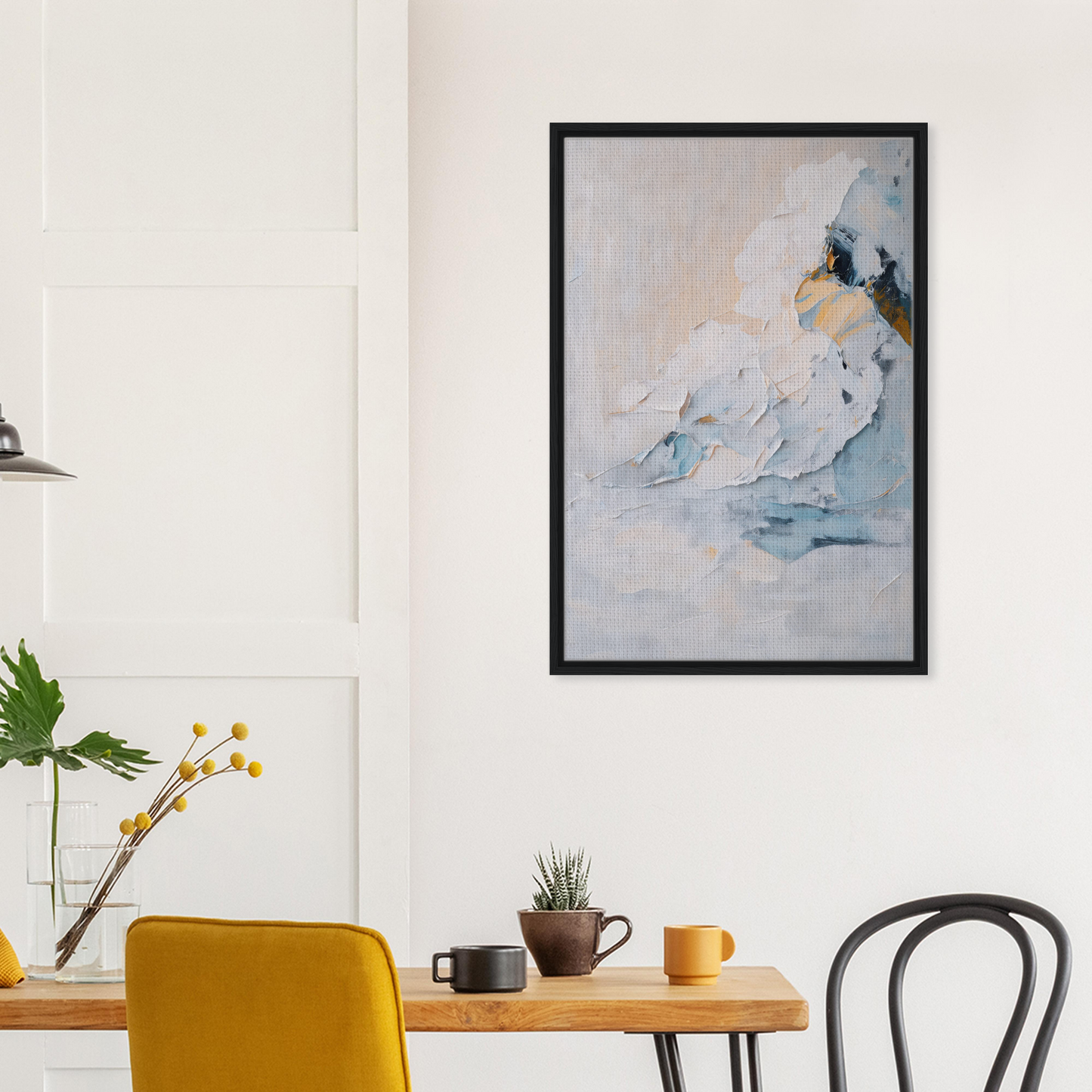 Framed canvas print of Ethereal Birdscapes with soft blue and white tones