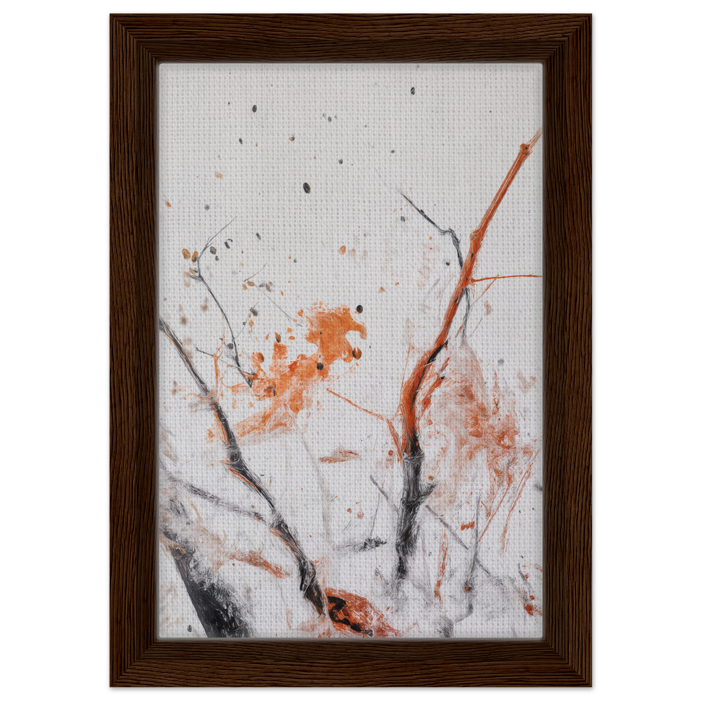 Abstract painting of delicate branches and orange flowers in Ethereal Chaos Dance room decor