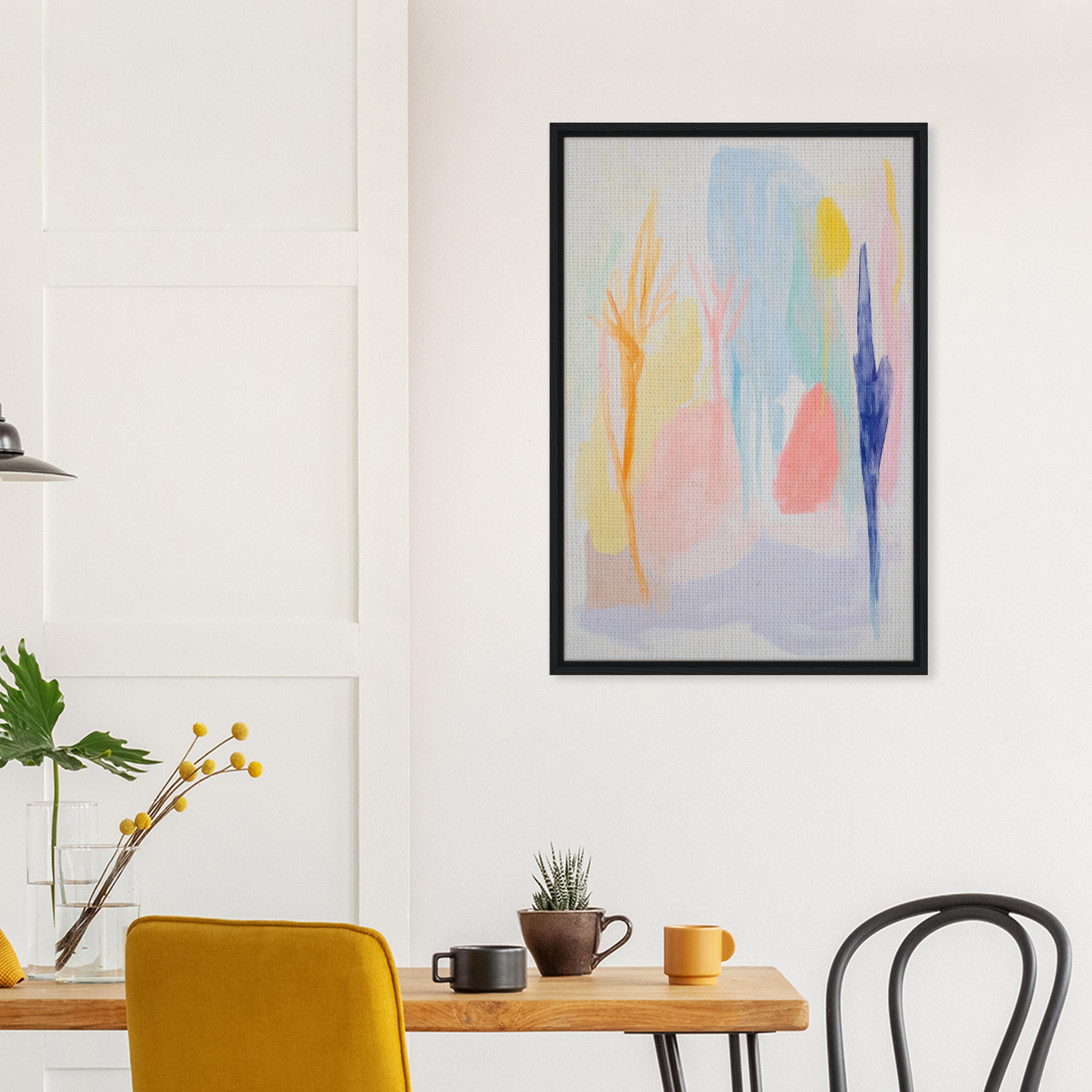 Abstract painting in soft pastels, framed in black, from Ethereal Color Pantheon for room decor