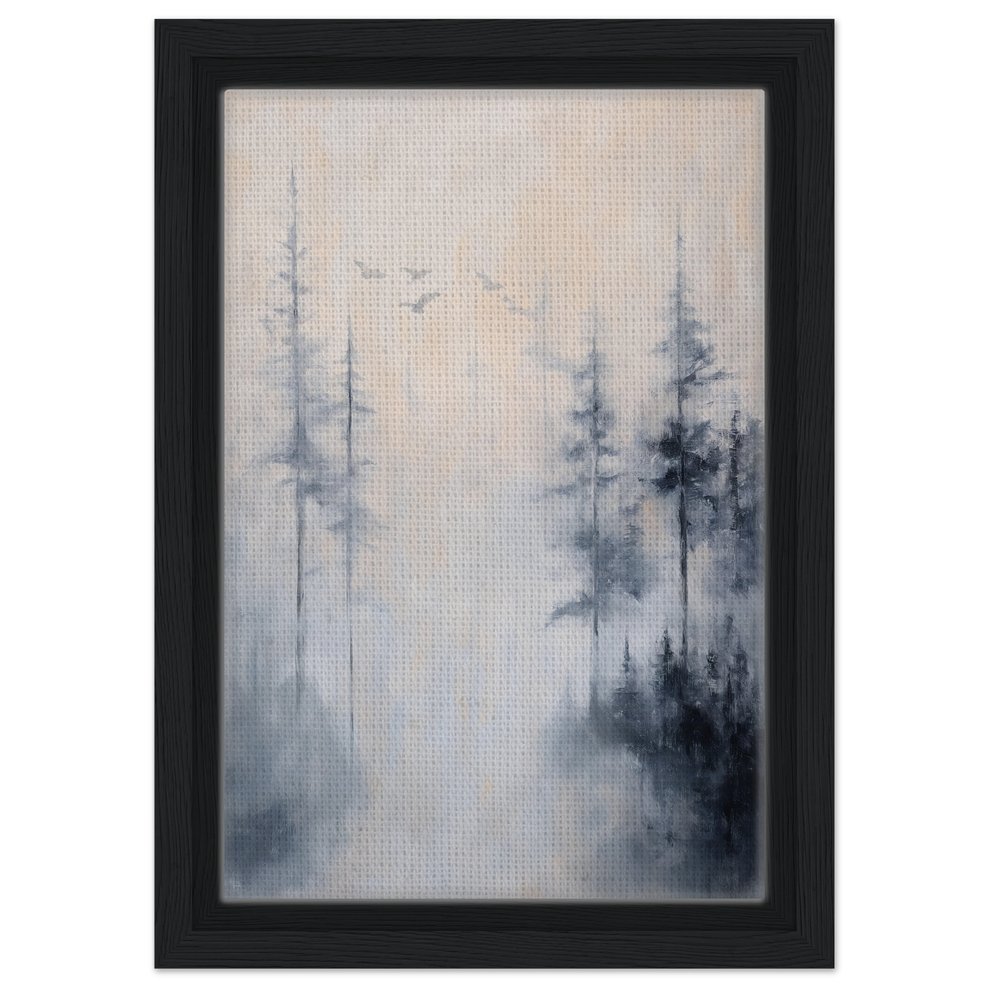 Framed canvas print of Ethereal Mist Reflections featuring a misty forest scene