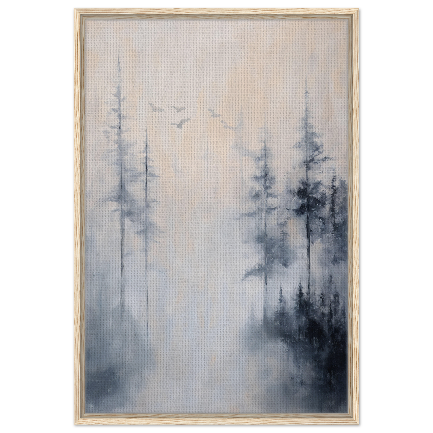Framed canvas of Ethereal Mist Reflections showcasing a misty forest scene for room decor