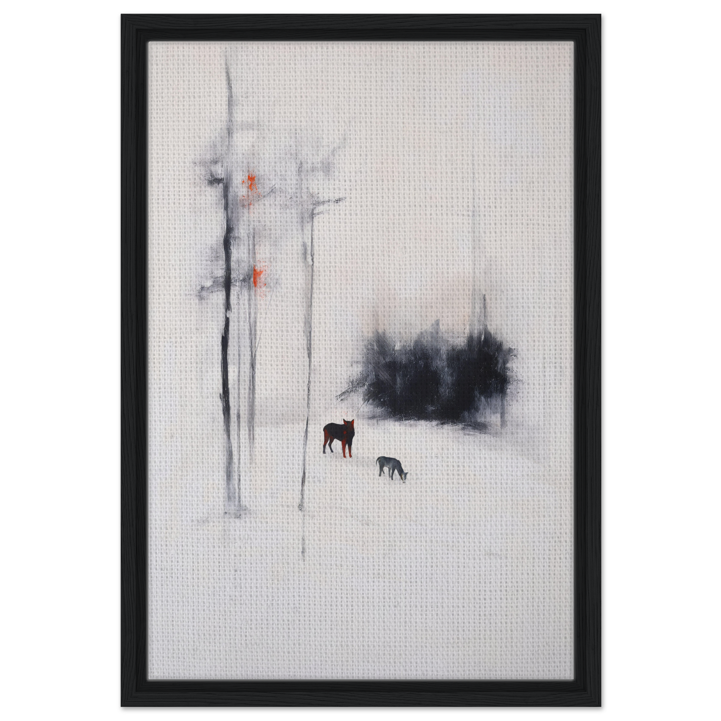 Framed canvas print of two deer in an ethereal snow chorus winter landscape