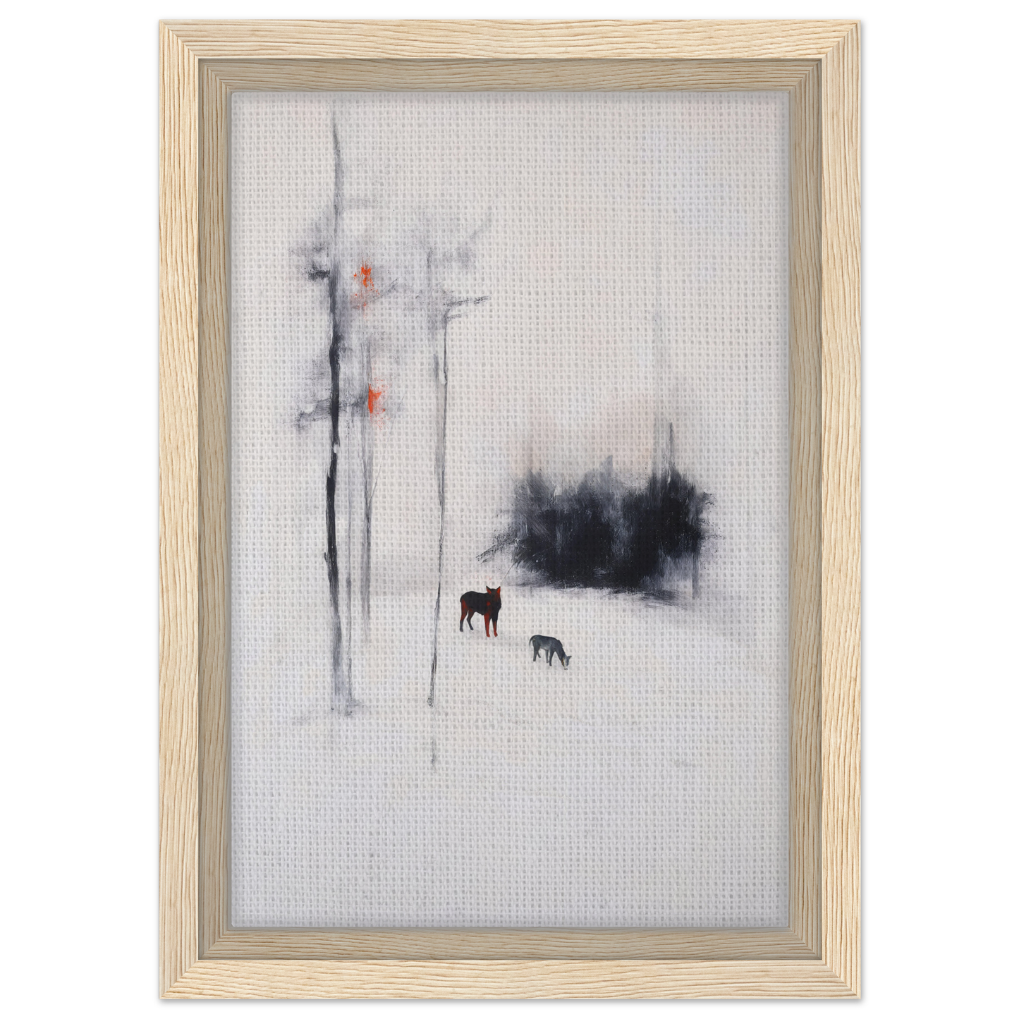 Framed canvas print of Ethereal Snow Chorus featuring animals in a snowy landscape