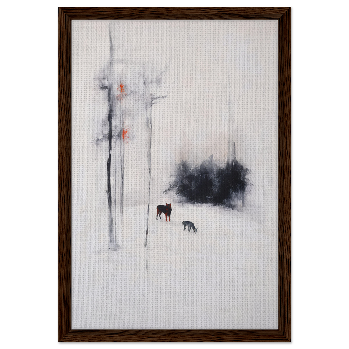 Ethereal Snow Chorus framed abstract painting featuring snowy scene with deer silhouettes