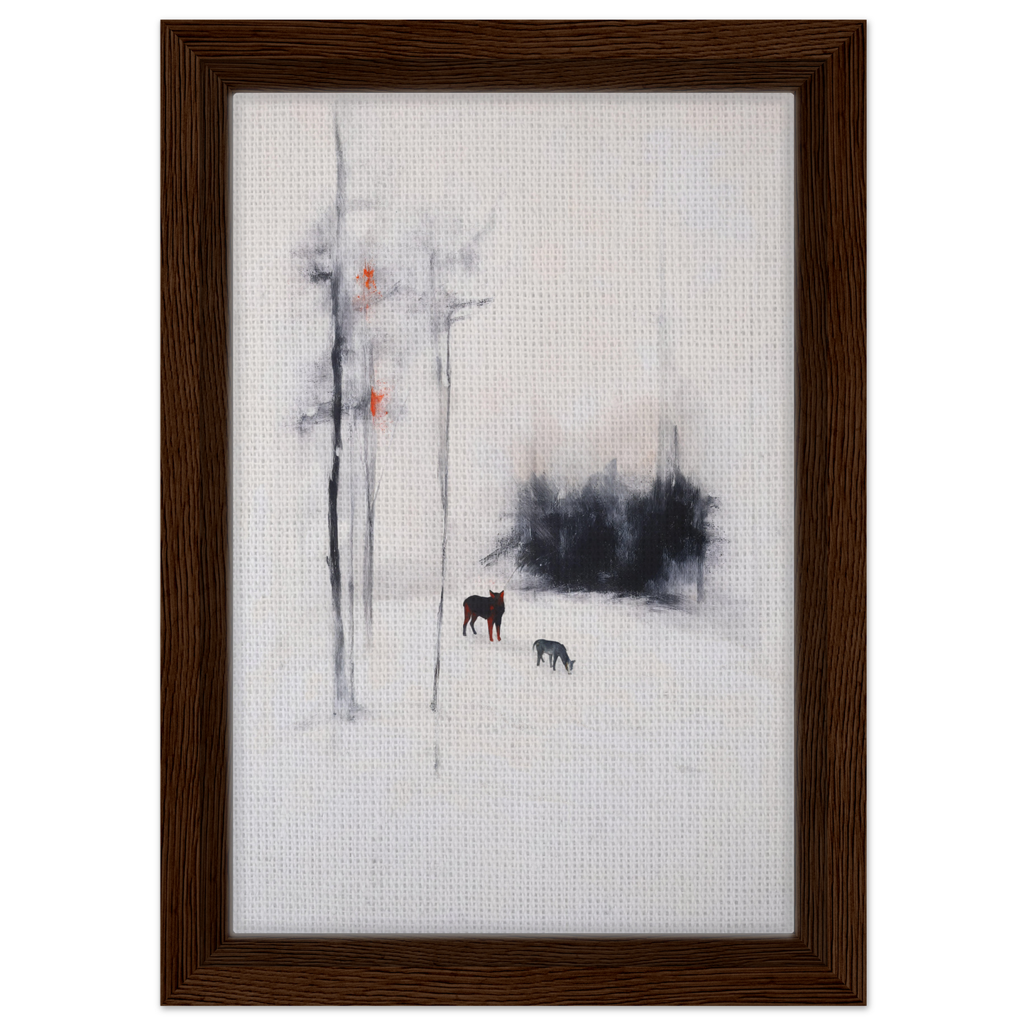Framed canvas print of Ethereal Snow Chorus featuring a minimalist winter landscape