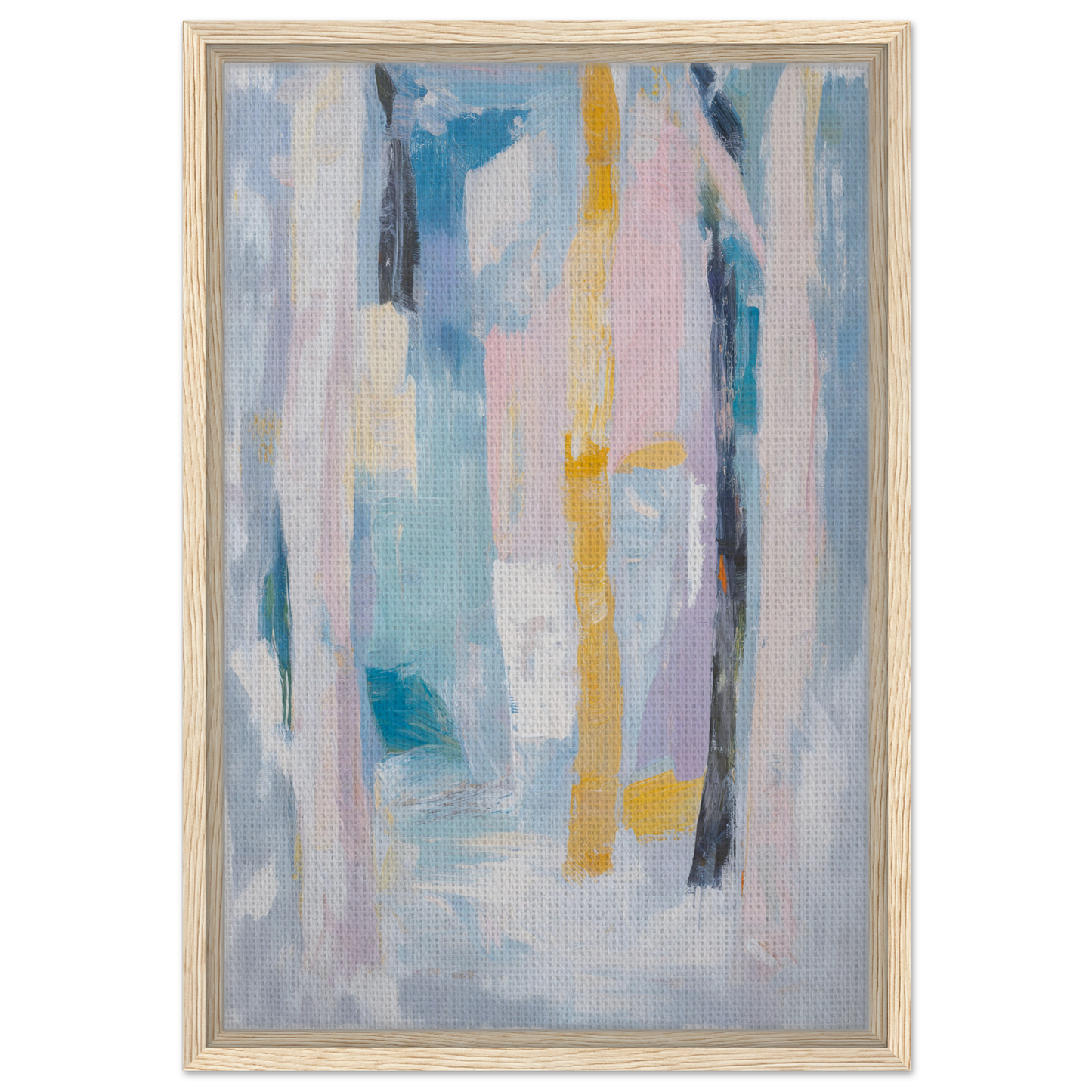 Abstract painting of soft pastel vertical brushstrokes for Ethereal Tree Murmur room decor
