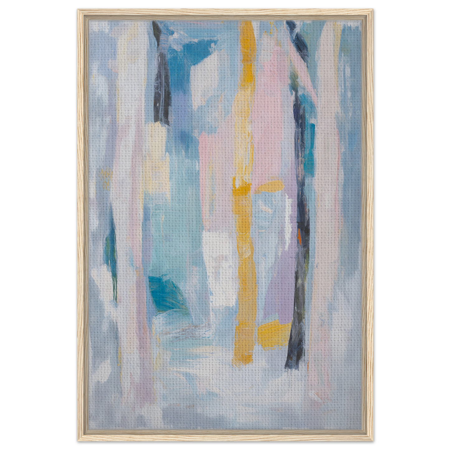 Abstract painting of vertical brushstrokes in soft colors for Ethereal Tree Murmur room decor
