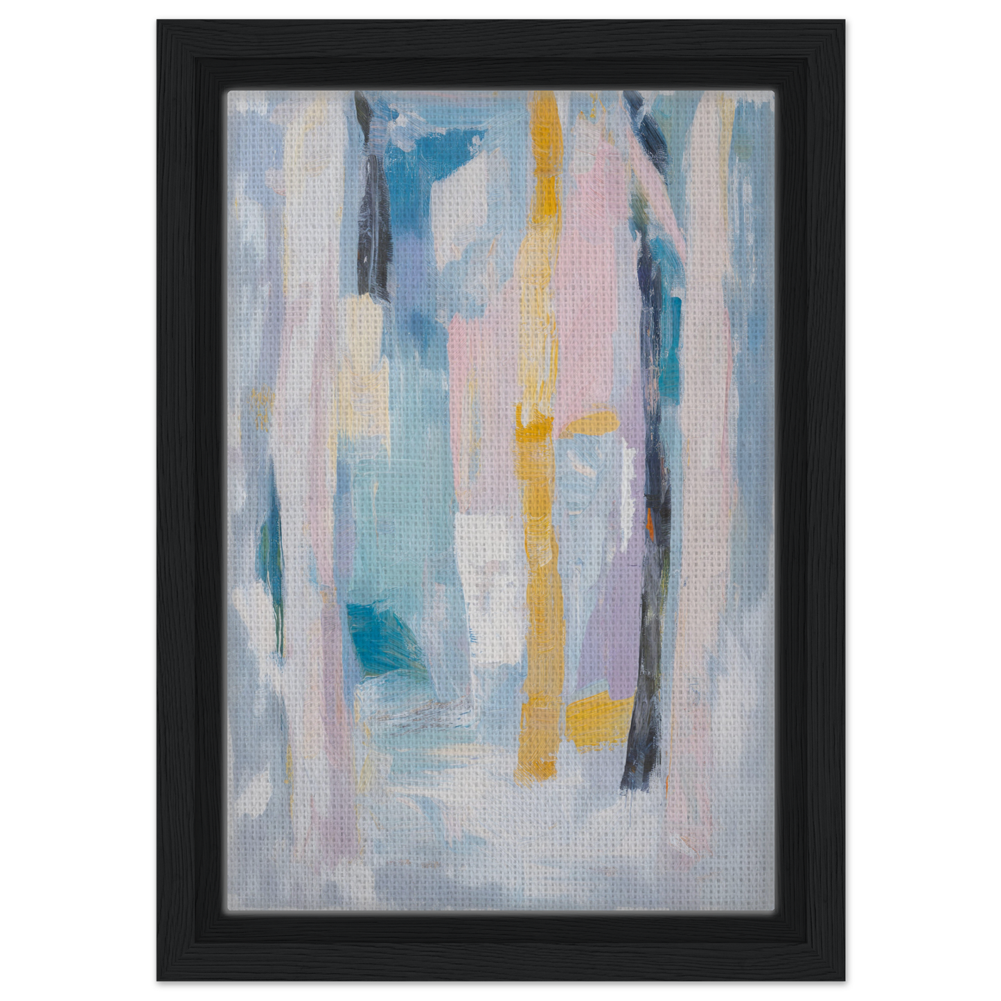 Abstract painting with vertical brushstrokes in soft pastels for Ethereal Tree Murmur room decor