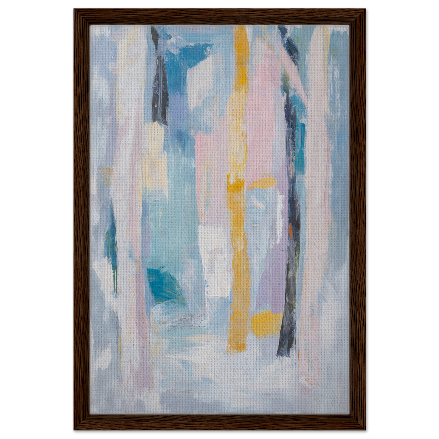 Abstract pastel vertical streaks in a wooden frame for Ethereal Tree Murmur canvas print