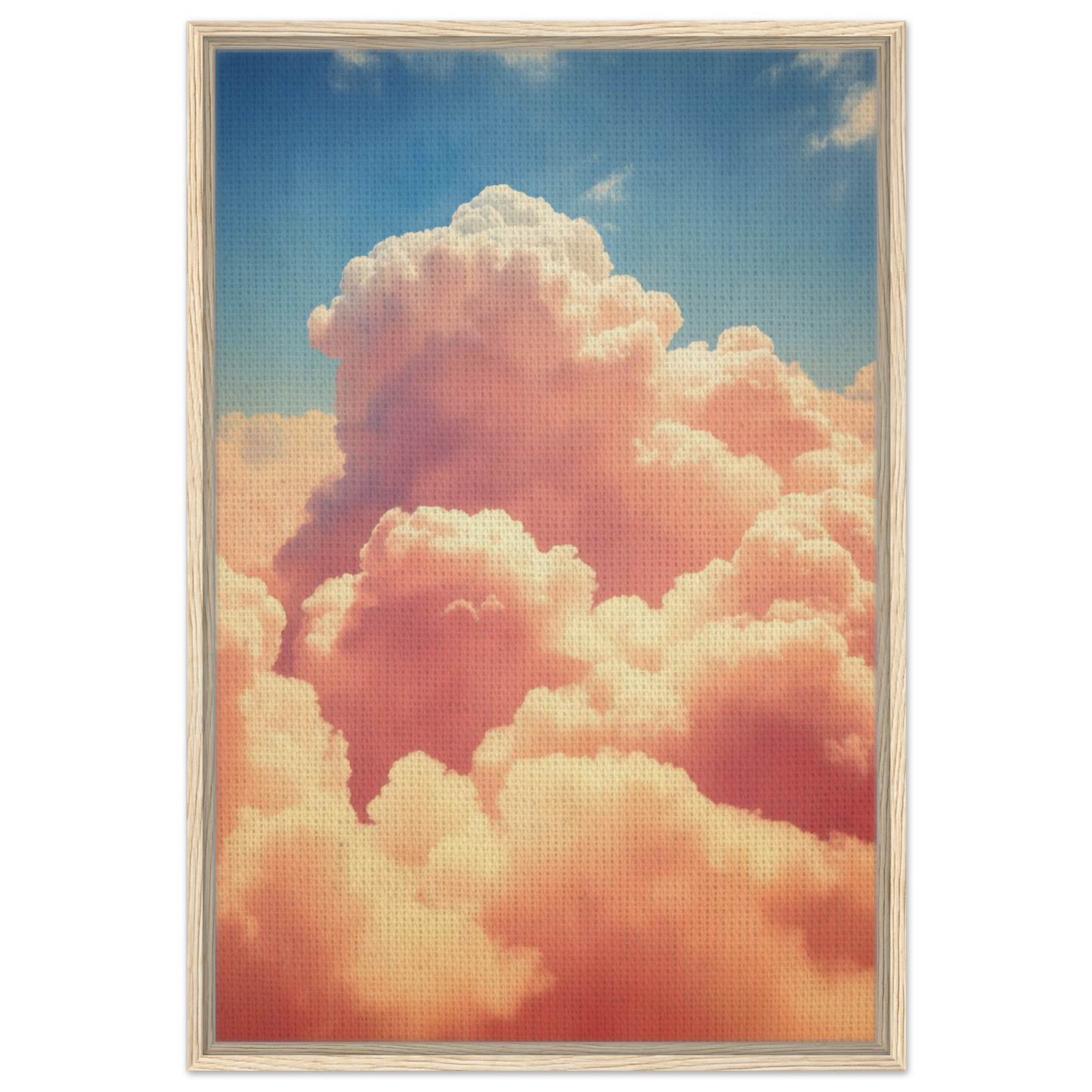 Fluffy pink-tinged cumulus clouds in Exquisitions Ecstatic Sky framed canvas print
