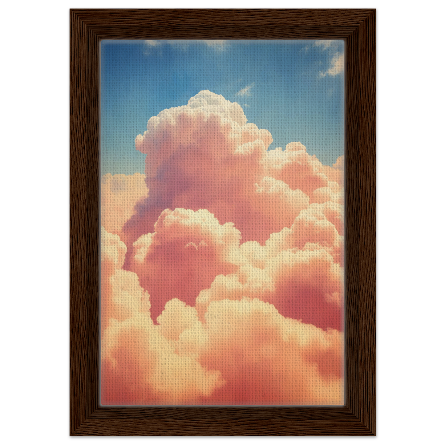 Fluffy pink clouds illuminated by sunlight in Exquisitions Ecstatic Sky framed canvas print