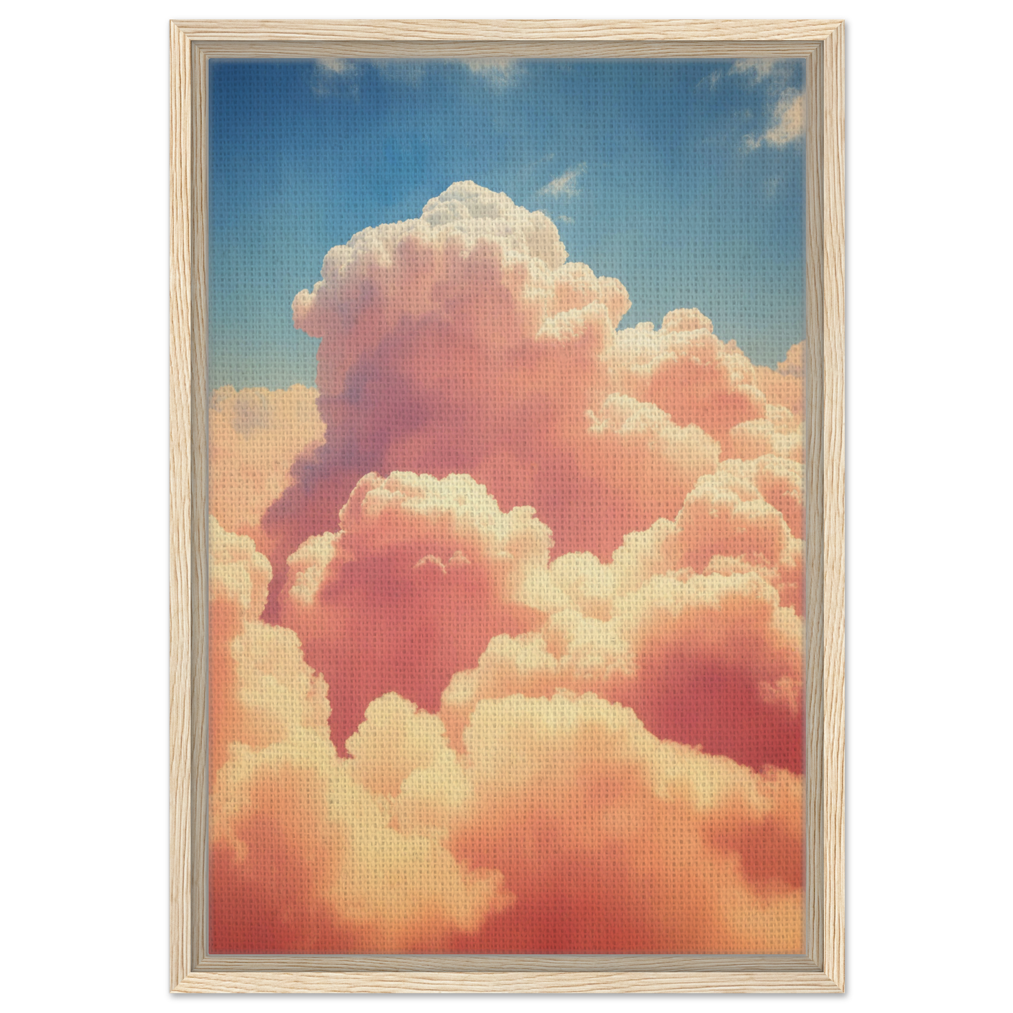 Fluffy pink clouds in warm sunlight create a serene backdrop for Exquisitions Ecstatic Sky